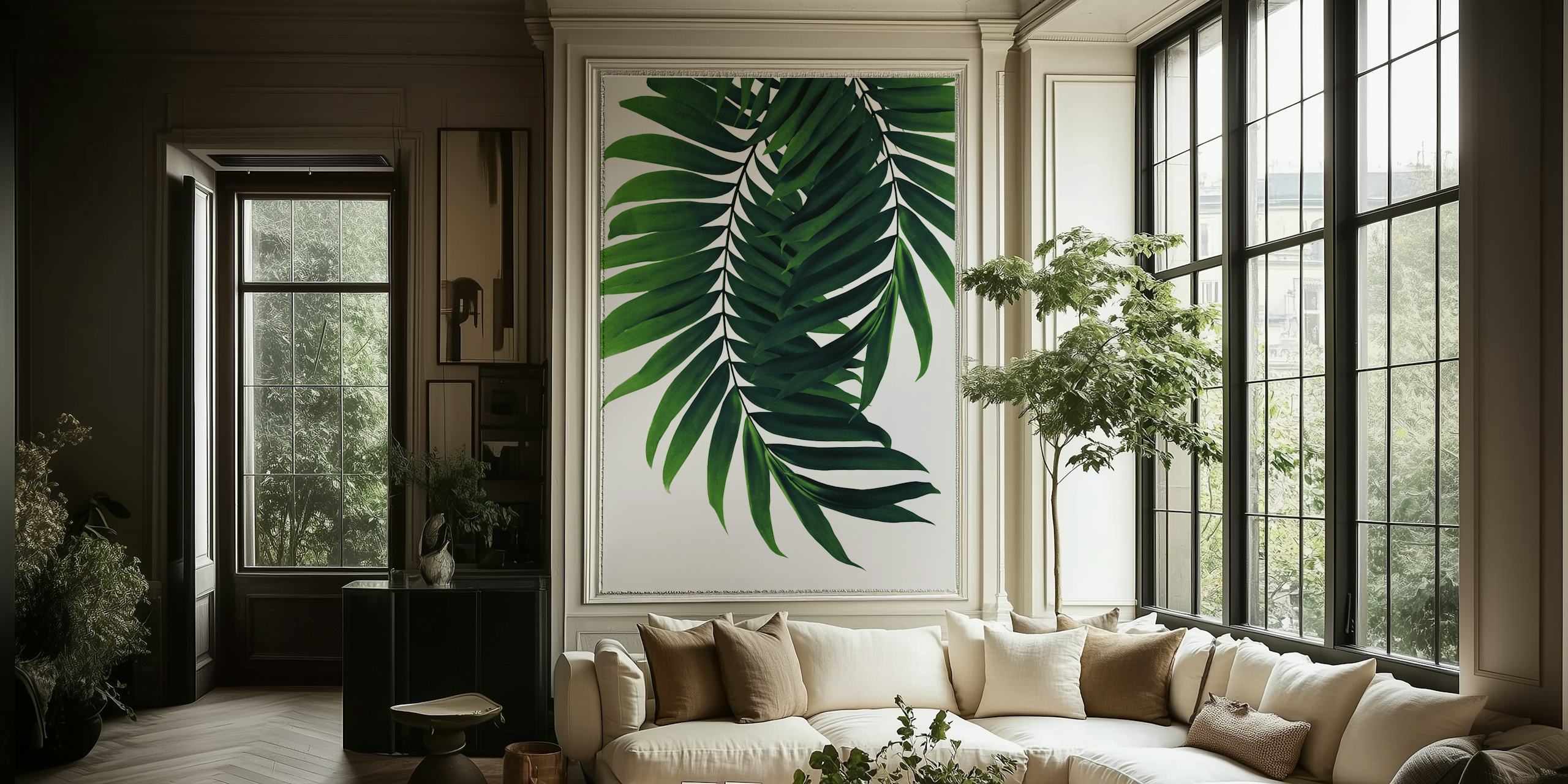 Papier peint mural de feuilles de palmier vertes luxuriantes pour un décor tropical