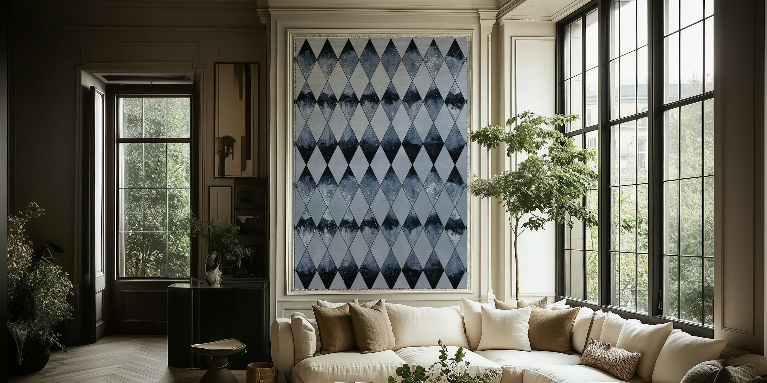 Monochromatic geometric diamond pattern wall mural