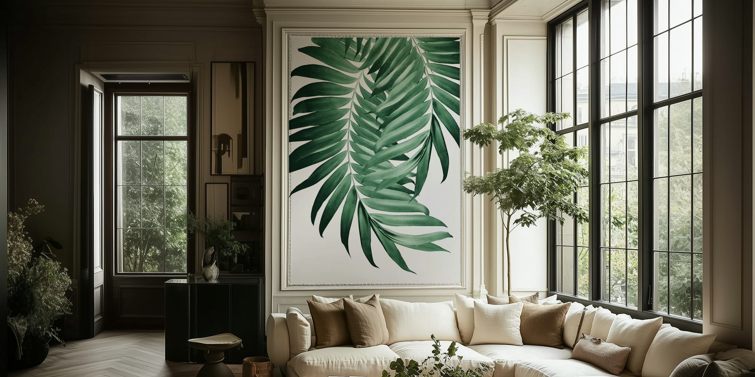 Palm Leaves Tropical Green wall mural showcasing vibrant palm foliage.