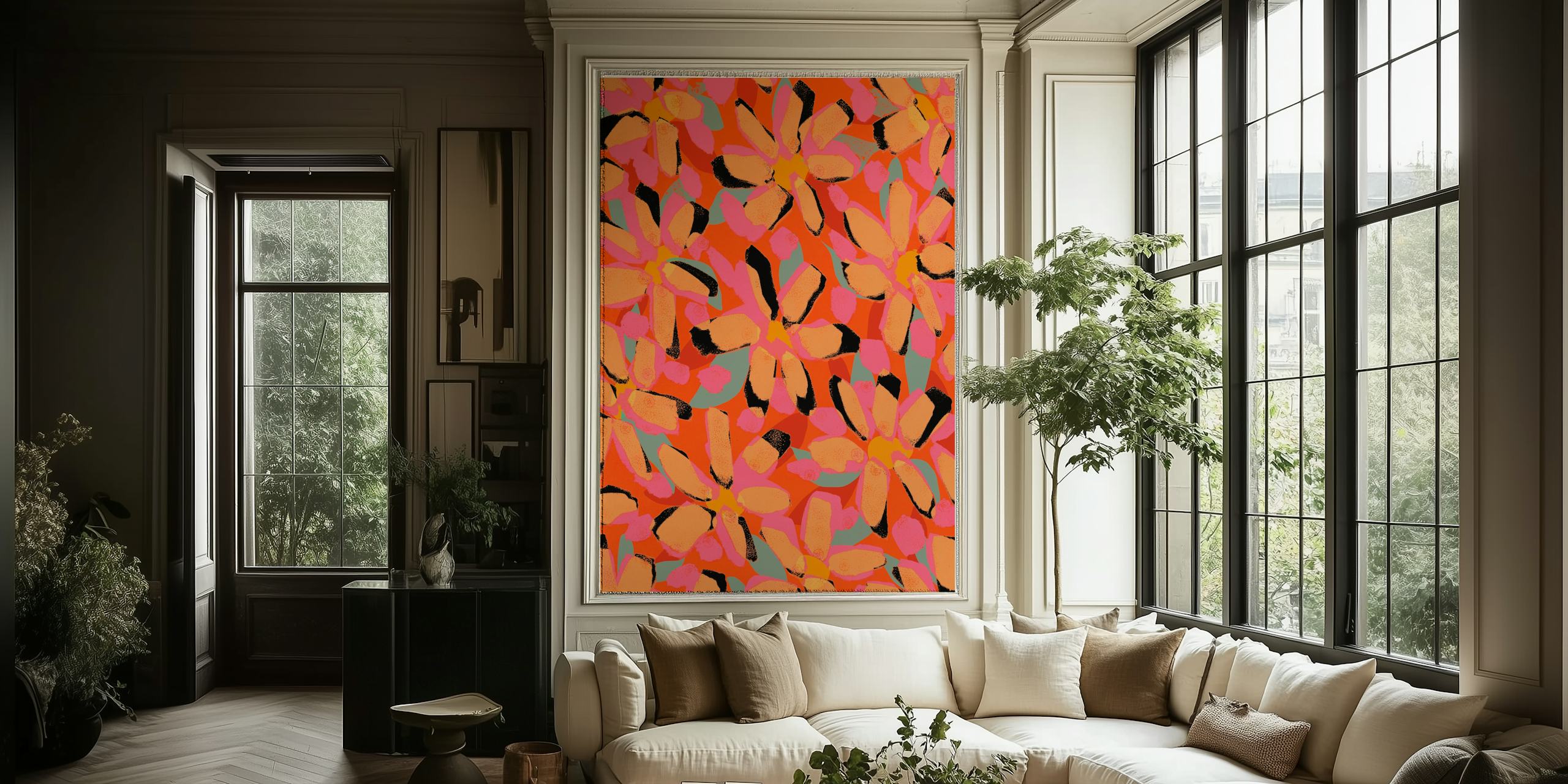 Ταπετσαρία Yellow Flower Pattern σε ένα δωμάτιο