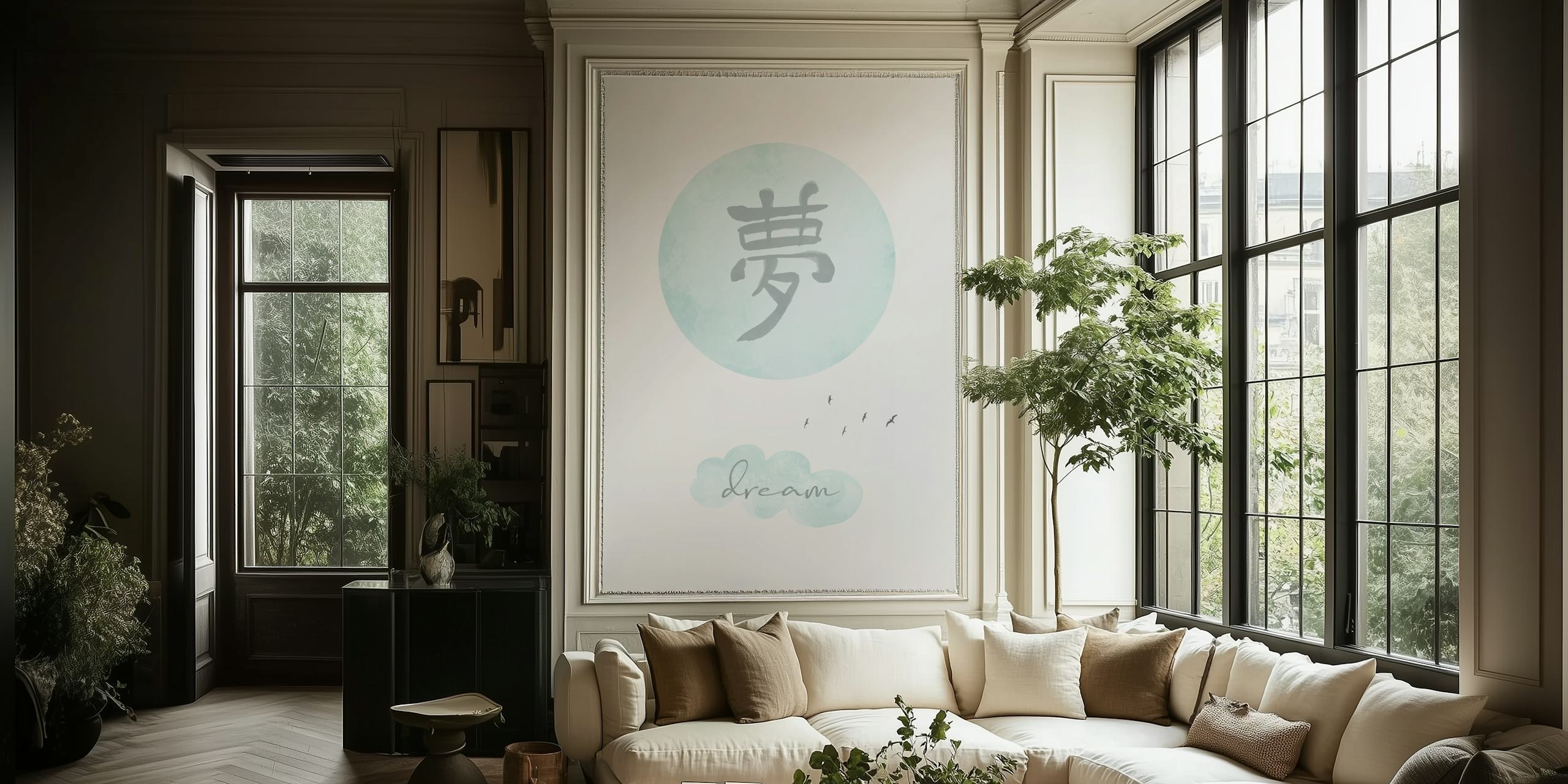 Turquoise Dream Japandi Style behang in een kamer