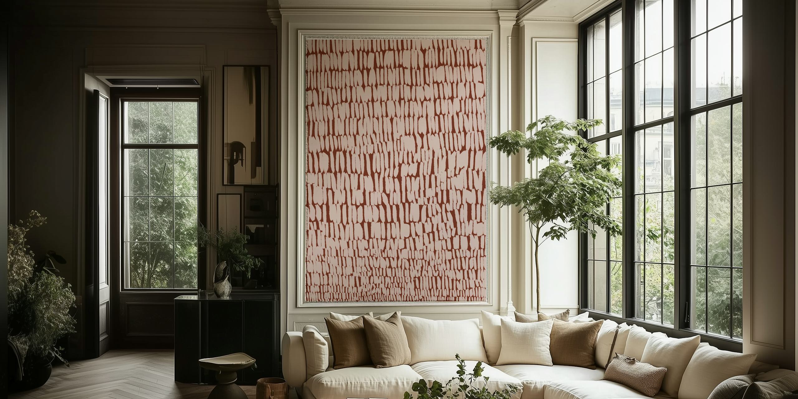 Beige textured stripes pattern wallpaper showcasing vertical brush strokes