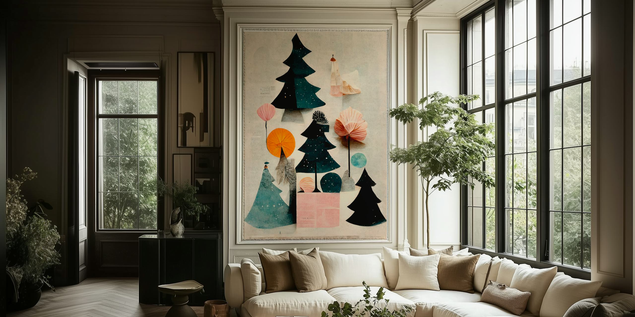 Cute Pine Tree Composition tapet i et rom