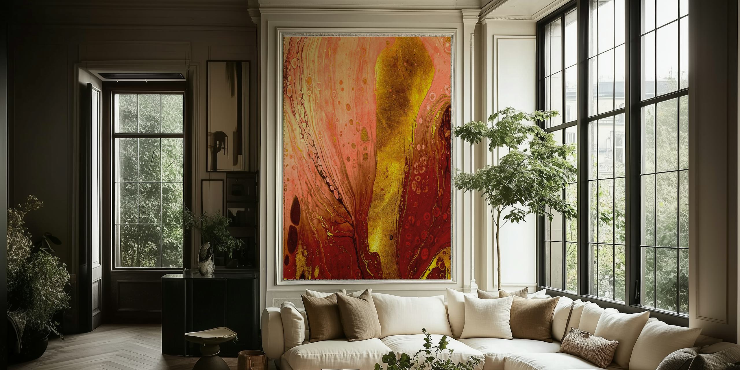 Golden and Red Abstract diseño de papel pintado