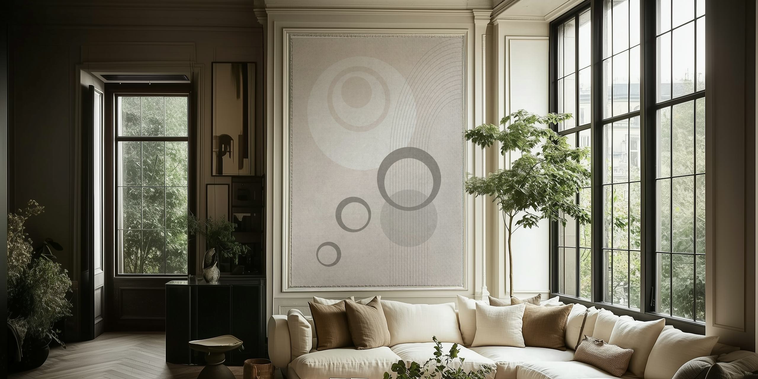 Geometric circles in various shades of grey wallpaper