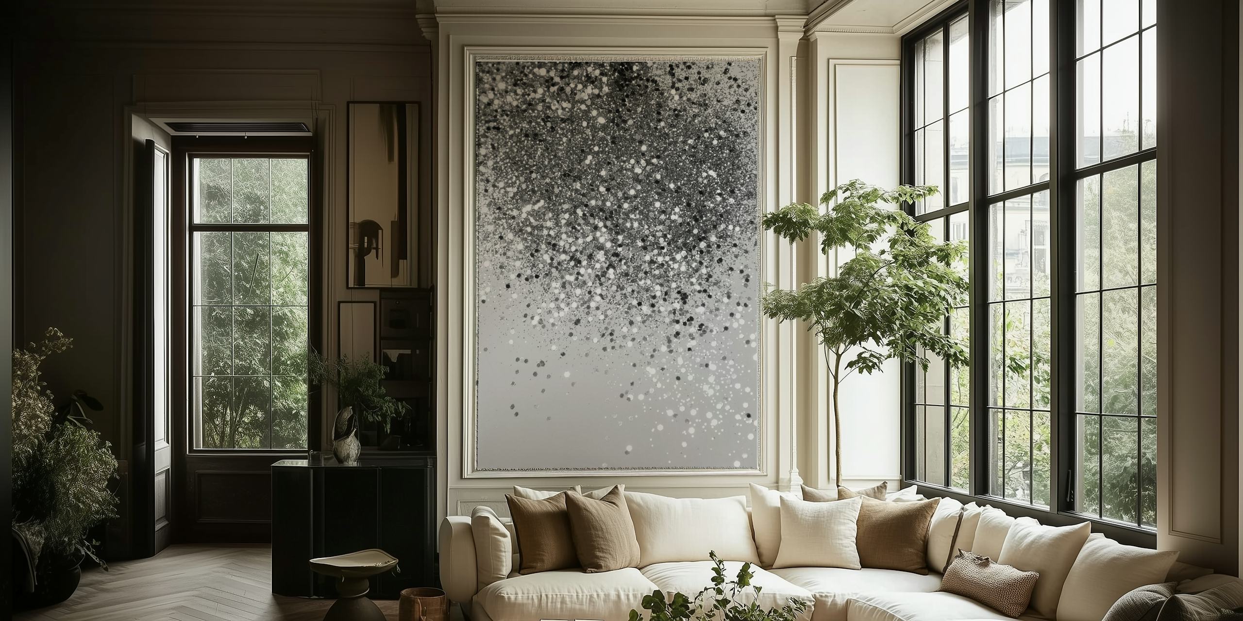Silver glitter design on gray background wallpaper