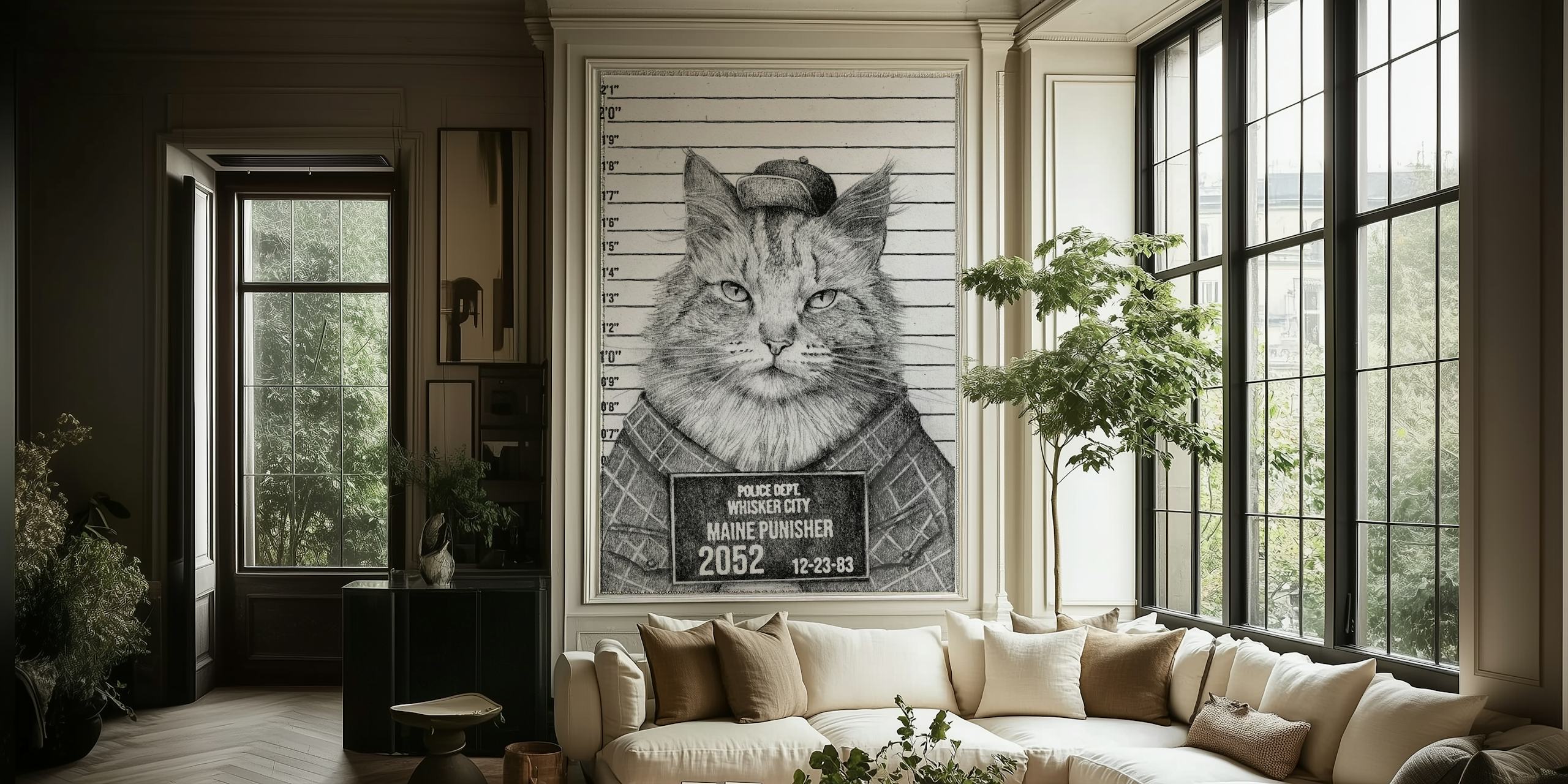 Fototapete „Maine Punisher“ mit Katzendetektiv und Fahndungsfoto