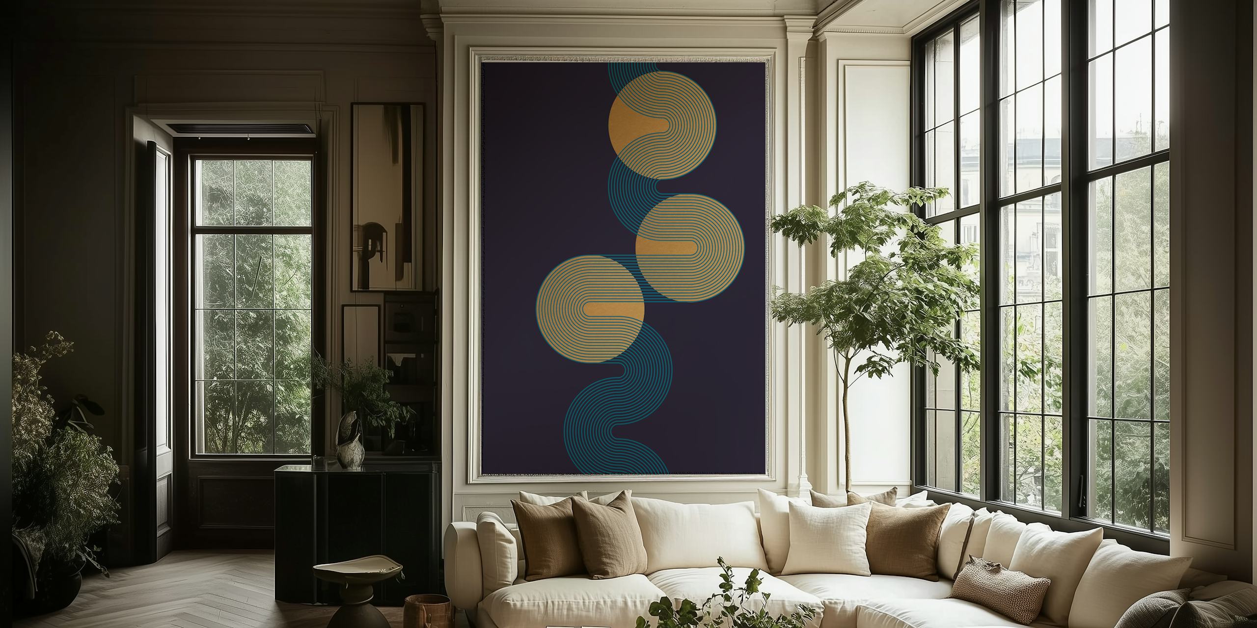 Bauhaus Art Deco Tapete in einem modernen Raum