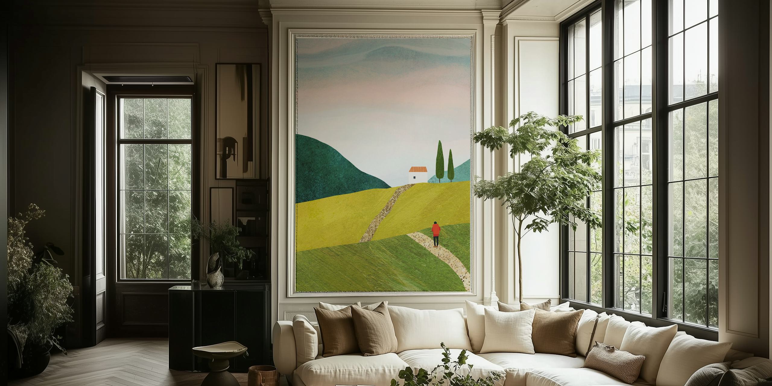 Walking home wallpaper in a room