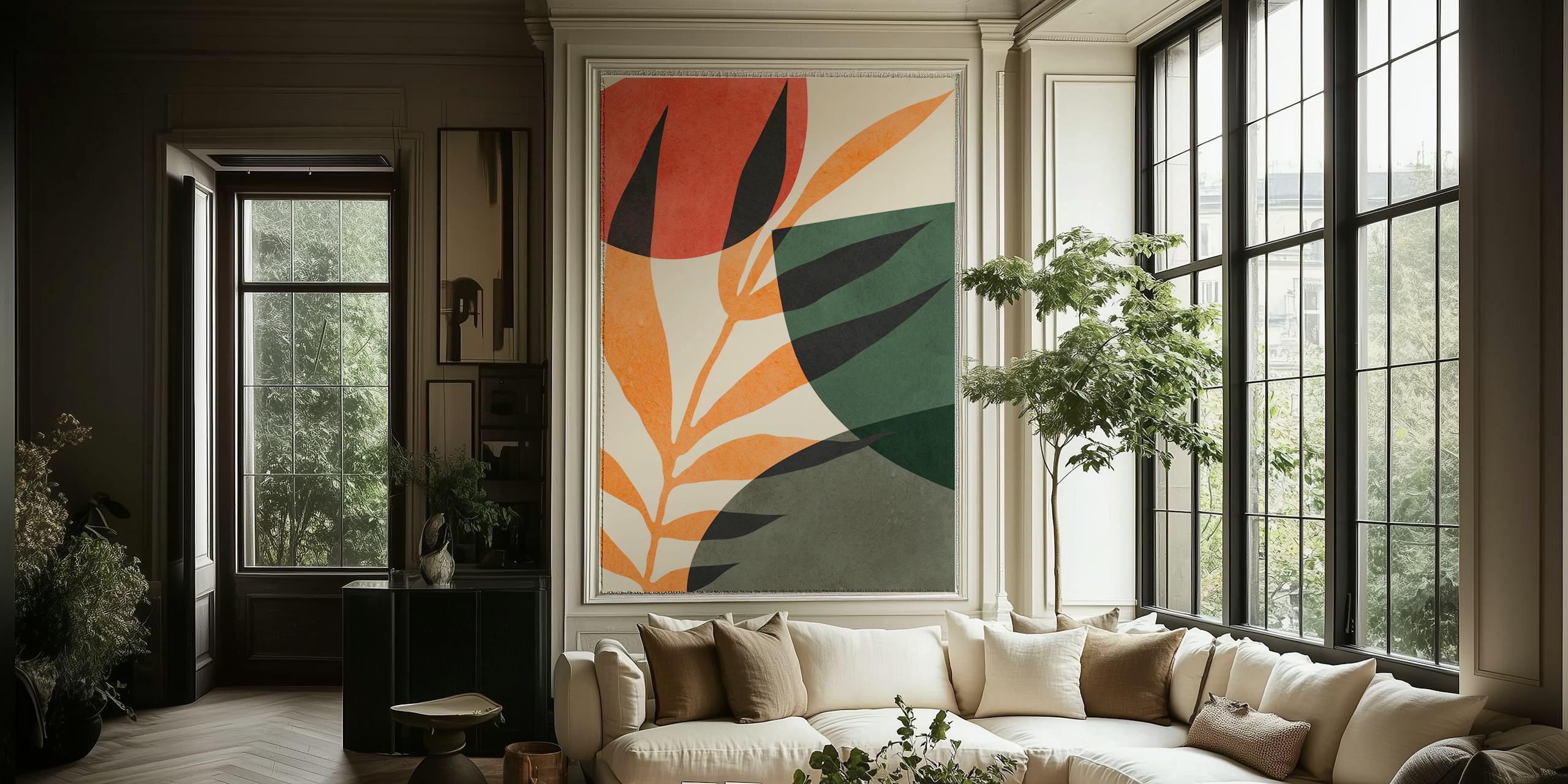 Carta da parati botanica e floreale in una stanza