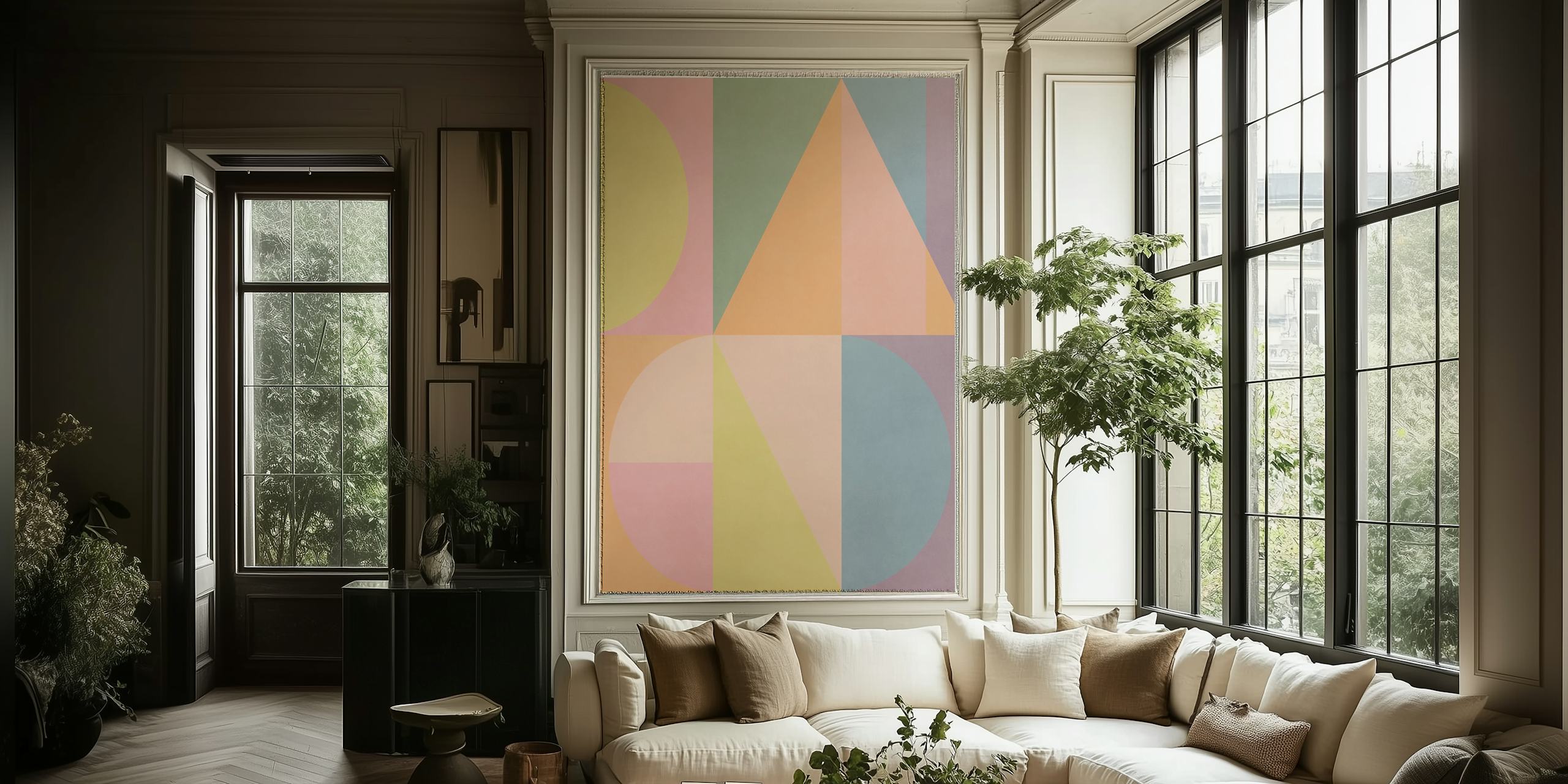 Pastel Geometric Tapete in einem Raum angezeigt