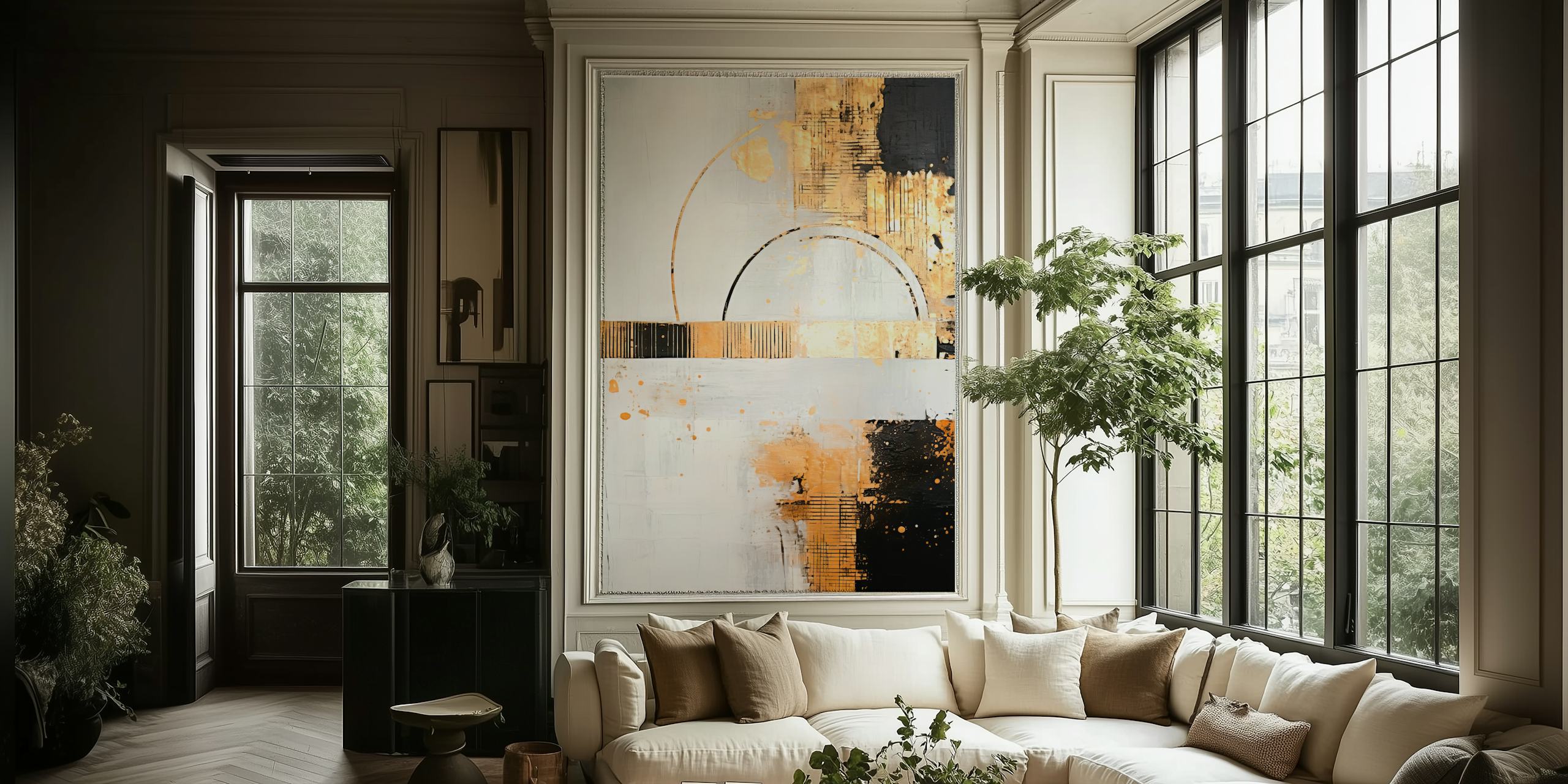 Abstract black and gold pattern with geometric shapes wallpaper