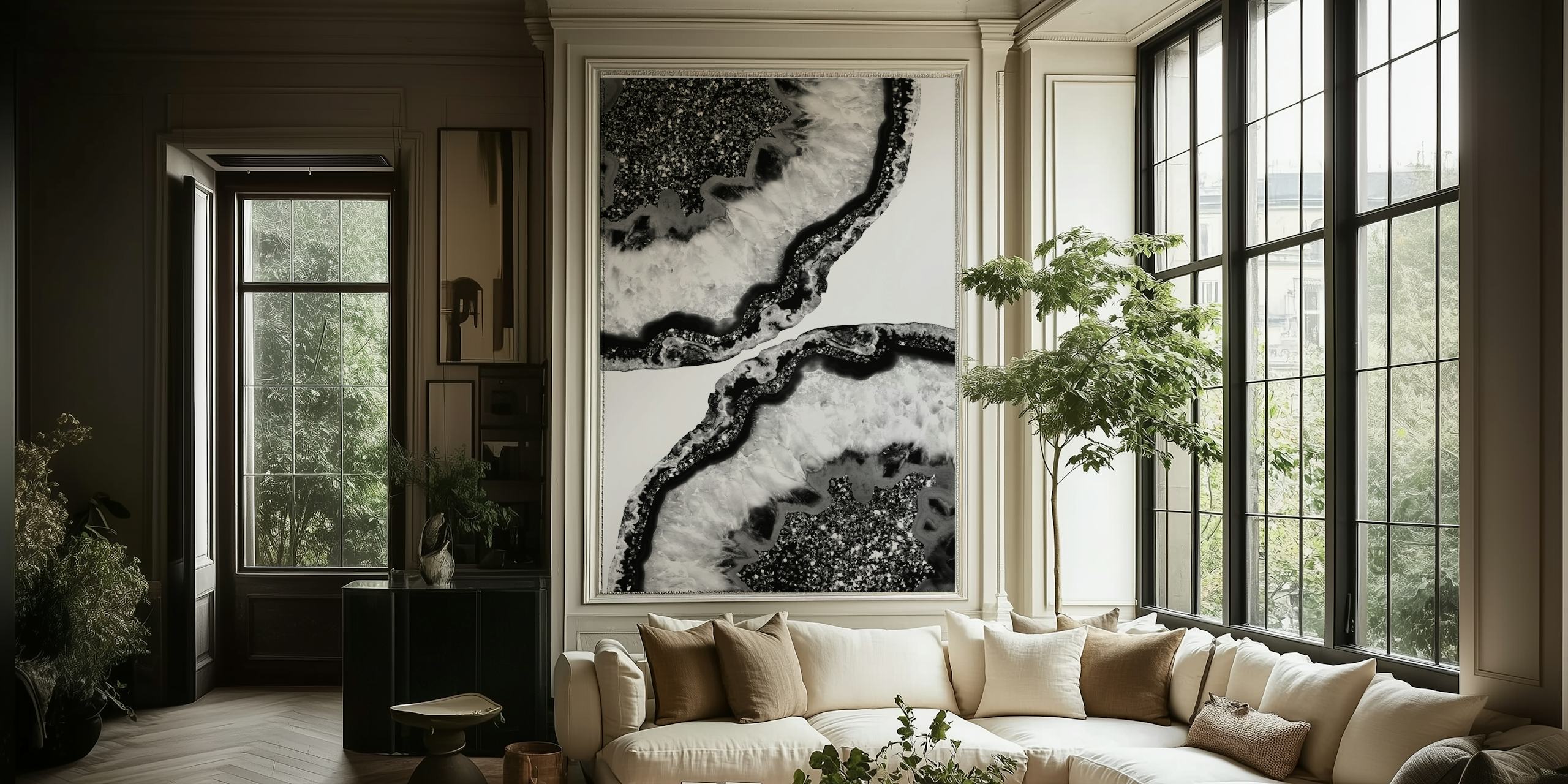 Yin Yang Agate Glitter Glam papel de parede em um quarto