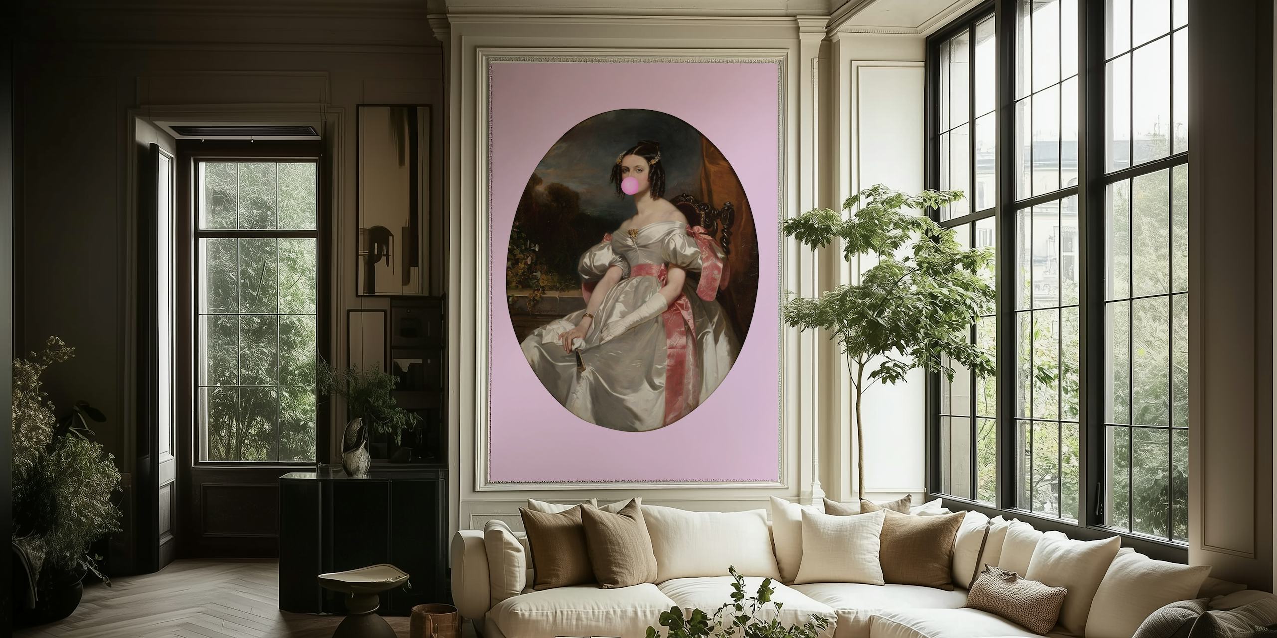 Povijesni portret s modernim zaokretom koji prikazuje Pink Bubble-Gum Lady V
