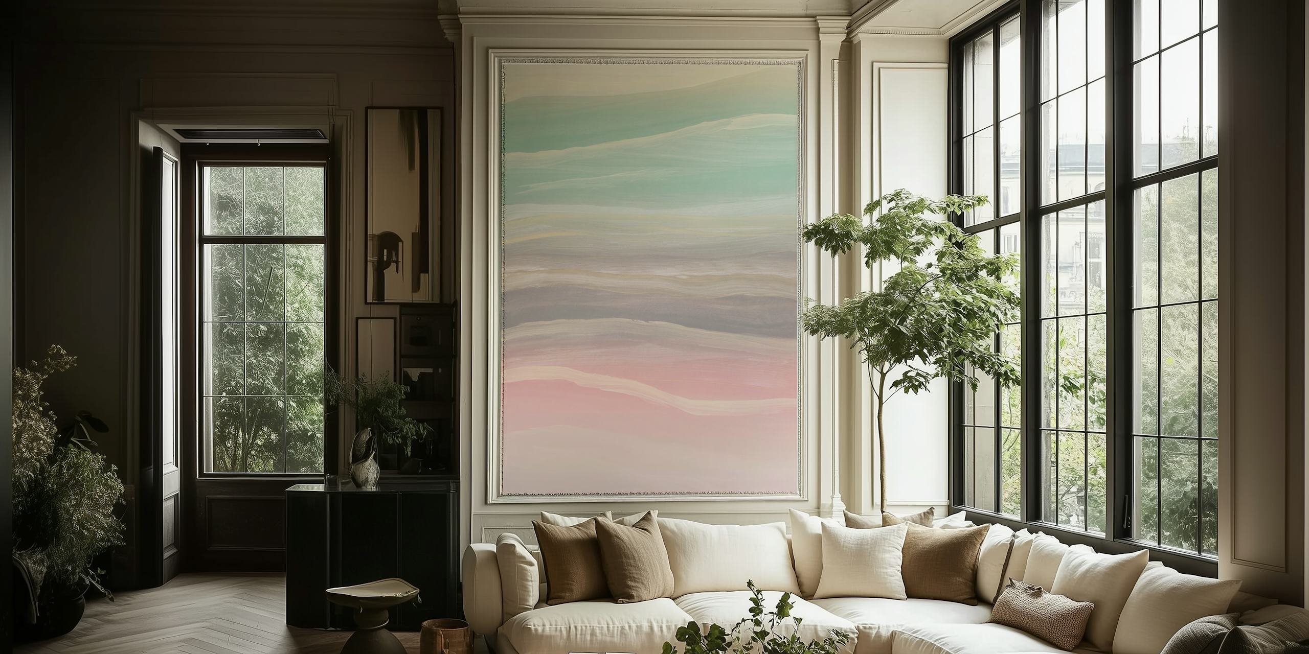 Pastel Watercolor Waves tapet i ett rum