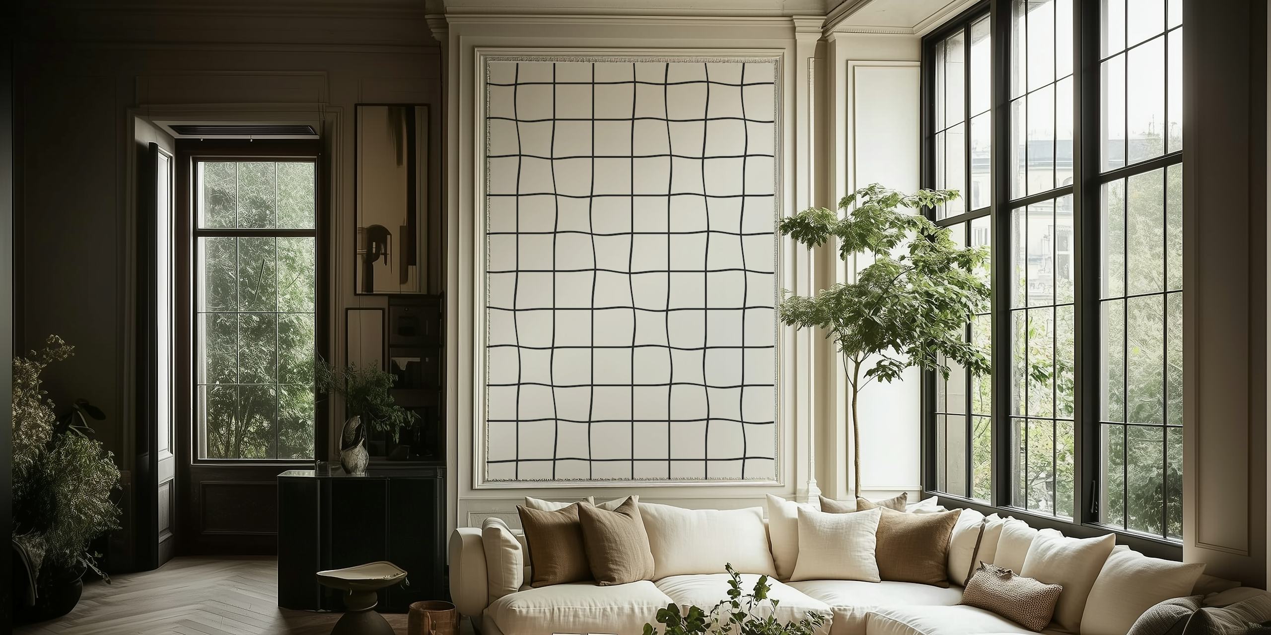 Papel pintado Minimal Grids Neutral en una habitación