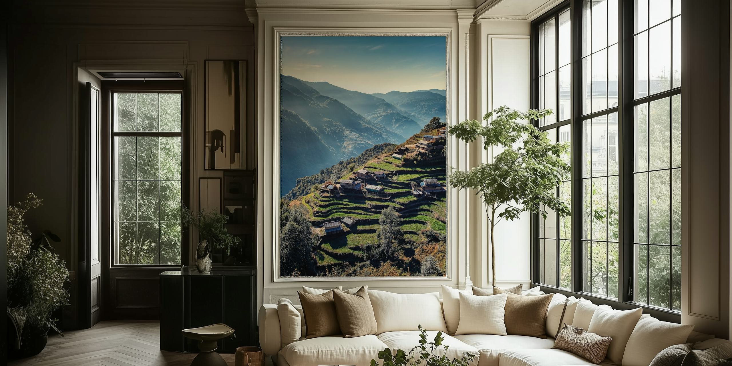 Nepalese landscape wallpaper in a room