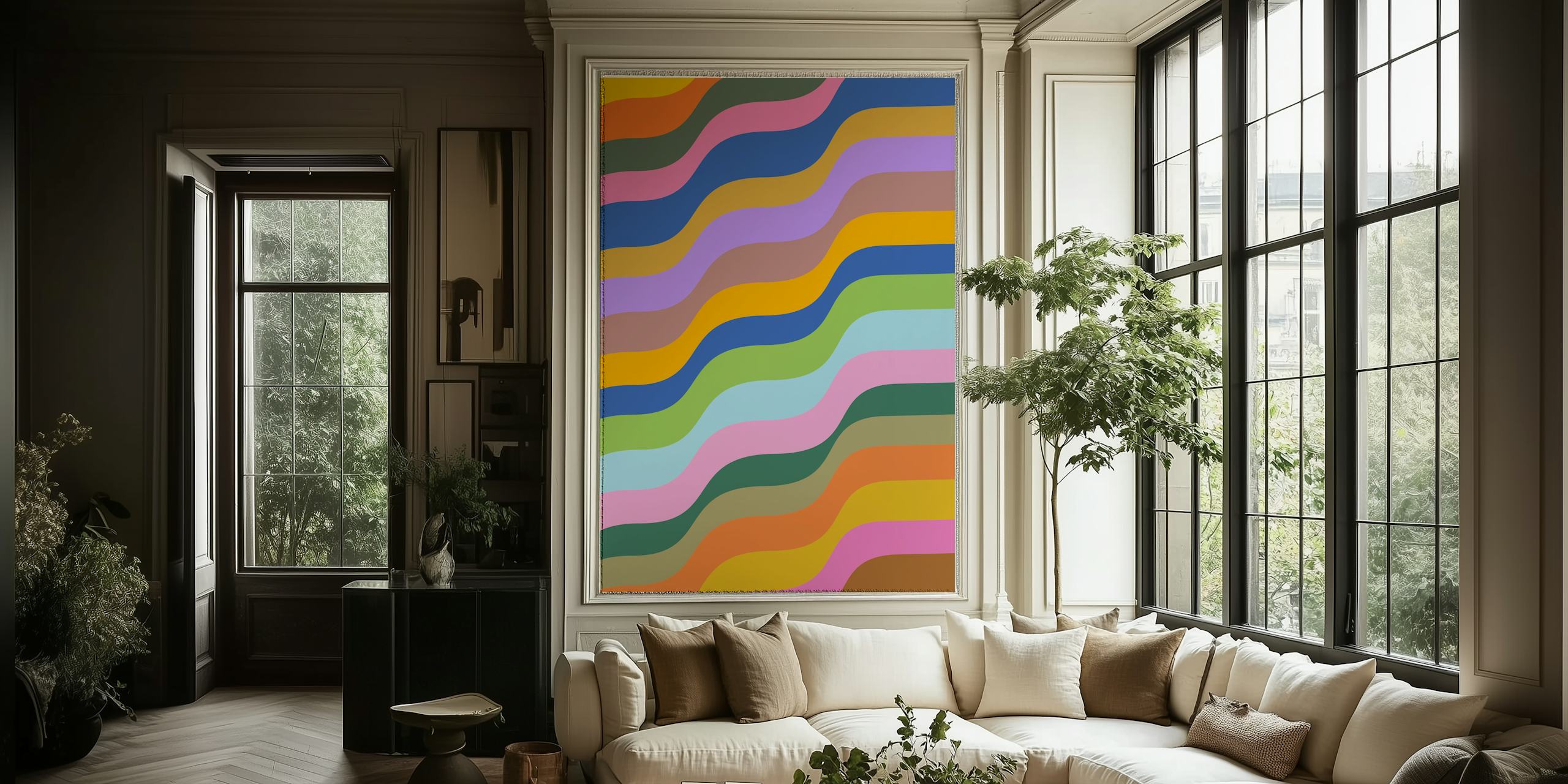 Colorful wavy stripes in various colors wallpaper