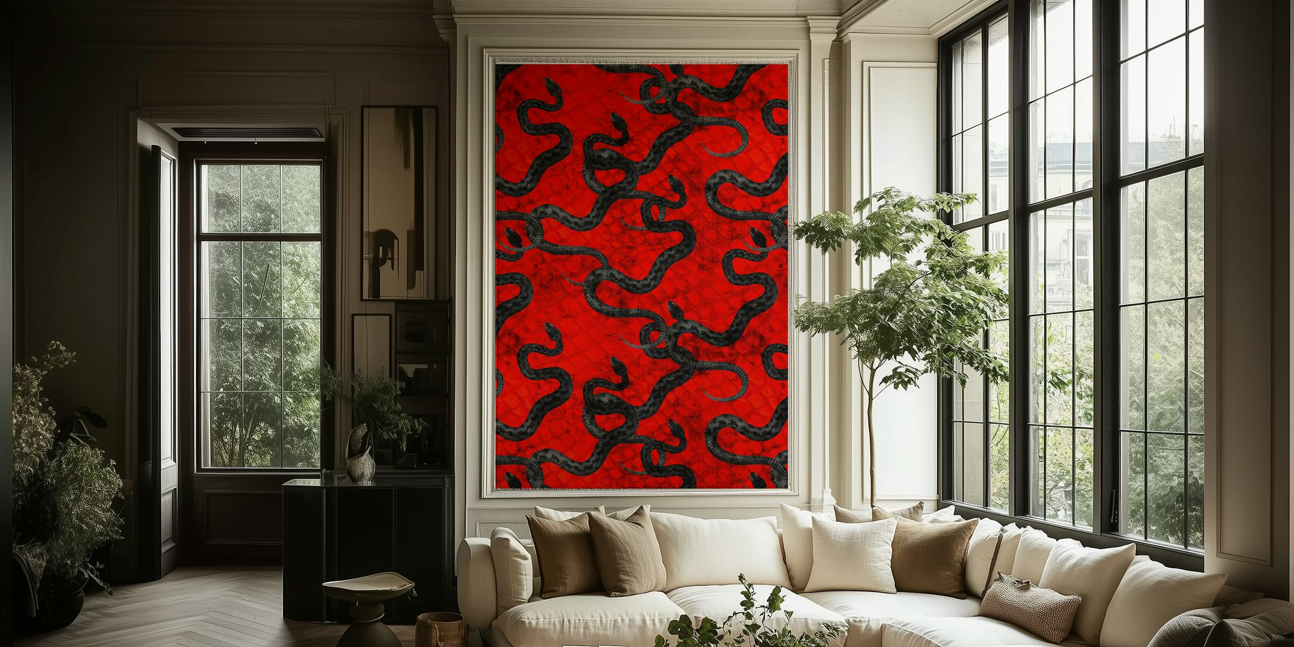 Snakes on fire red papel de parede em um quarto