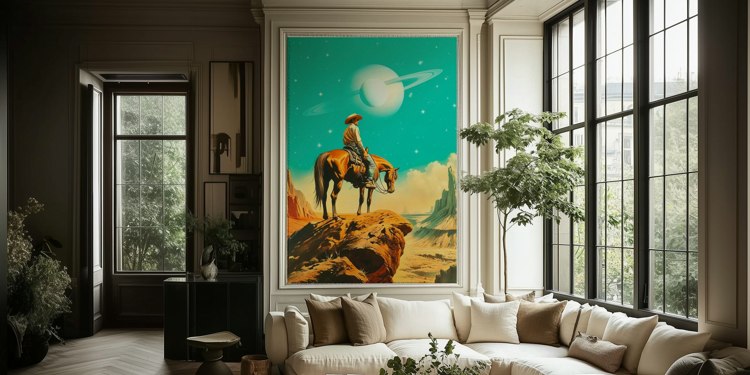 Western astronaut wallpaper in a room