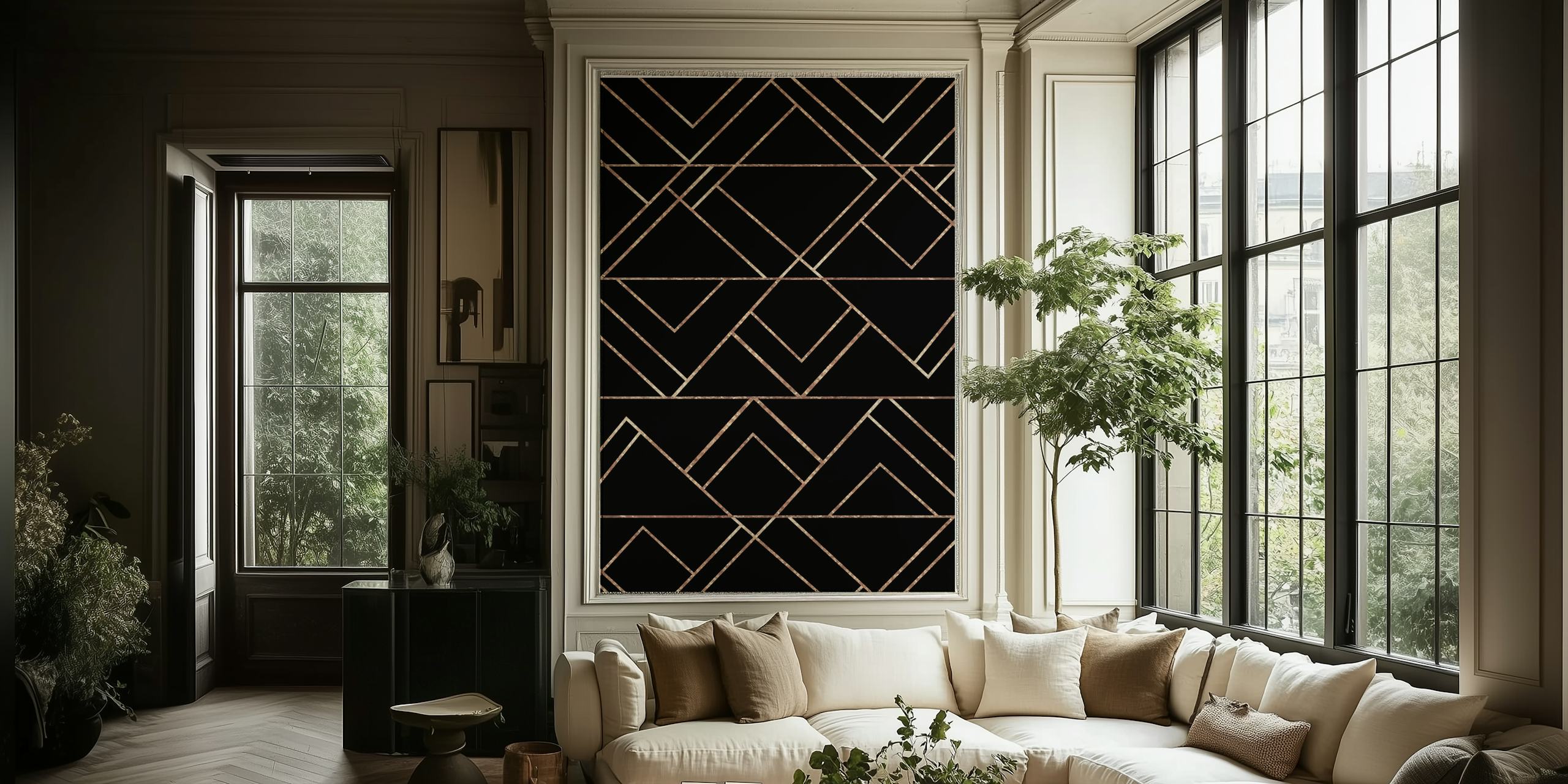 Art Deco black and gold geometric pattern wall mural