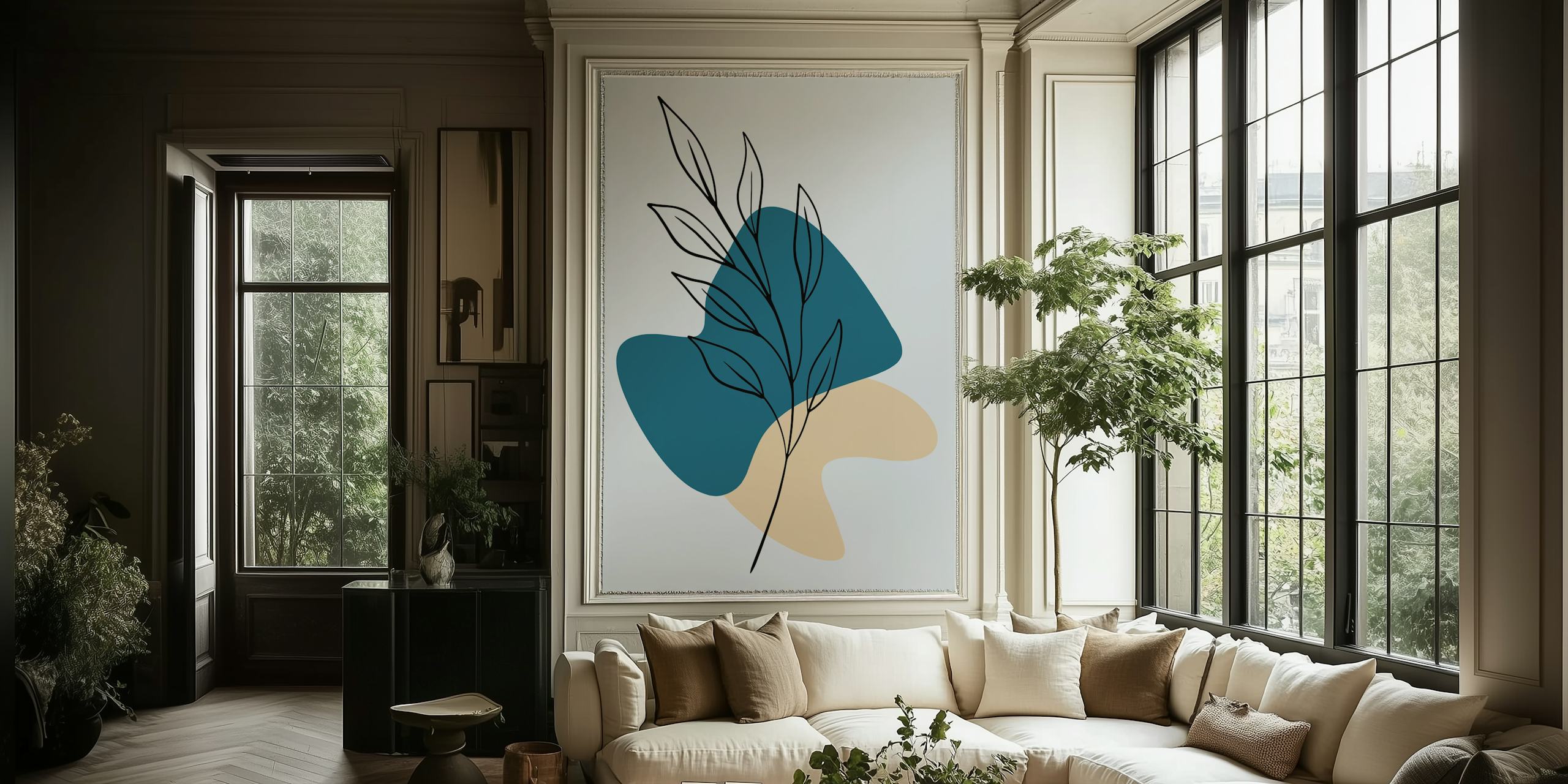 Papel de parede Minimal Leaf em um interior moderno