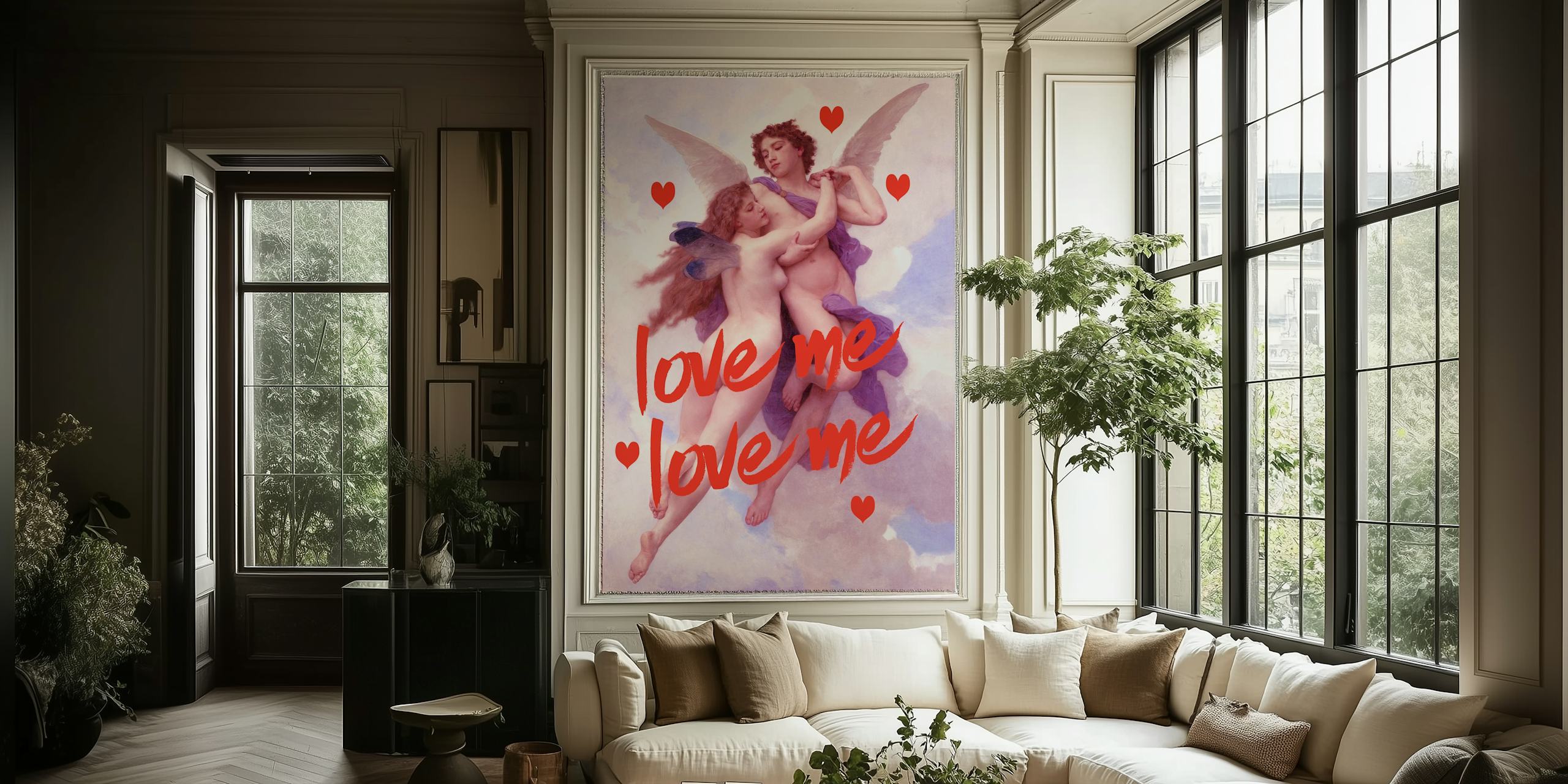 Romantic Love Angel wall mural with angels and hearts
