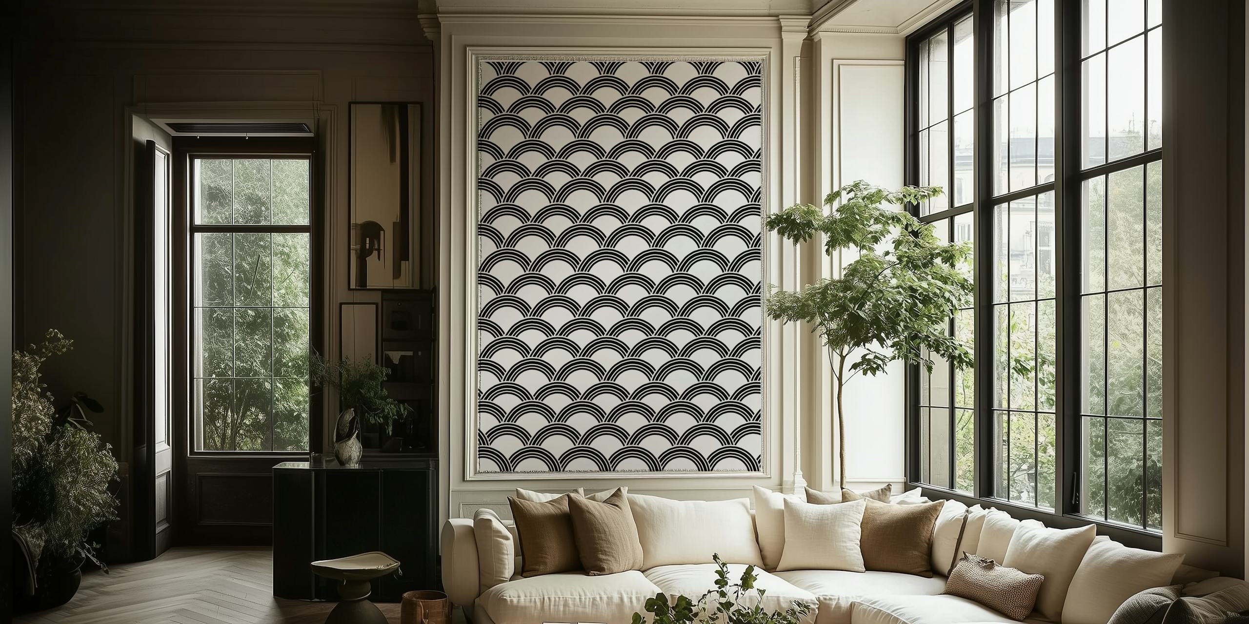 Papel de parede Japanese Wave BW Glam 1 em um quarto
