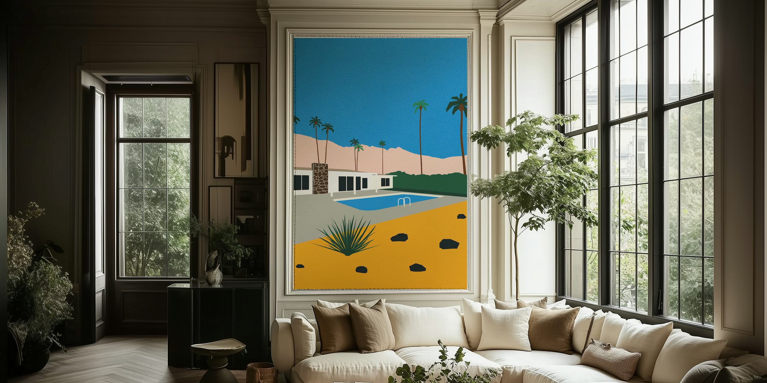 Papel tapiz Palm Spring Bungalow en una habitación moderna