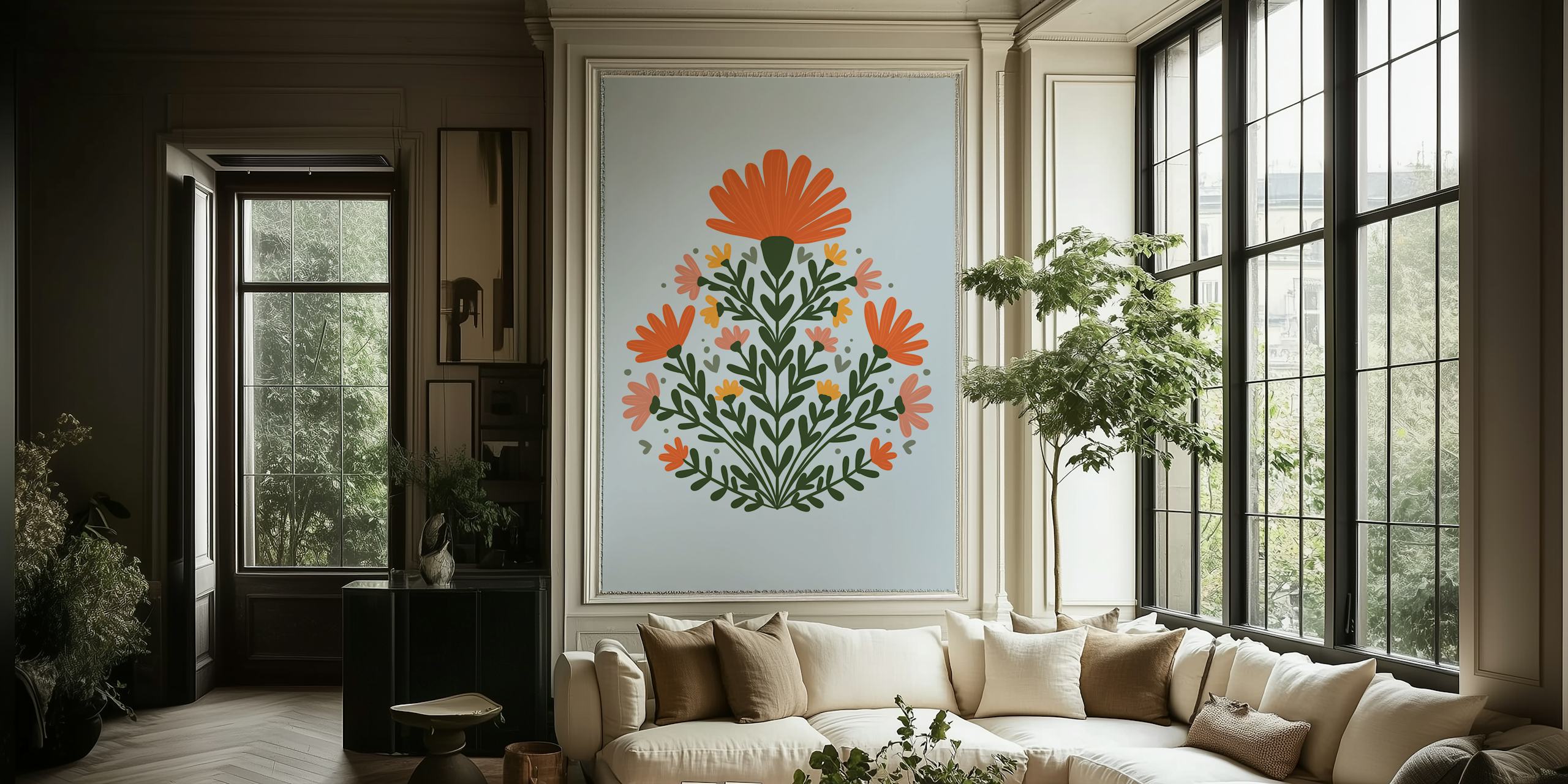 Symmetrical floral bouquet Tapete in einem Raum
