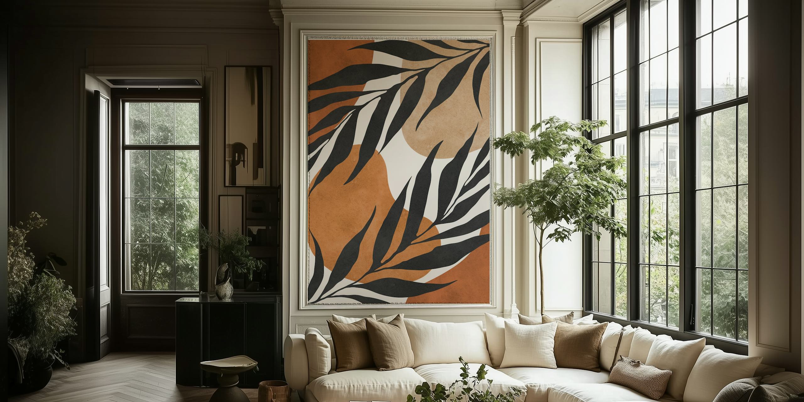Boho chic floral pattern wall mural on a warm background