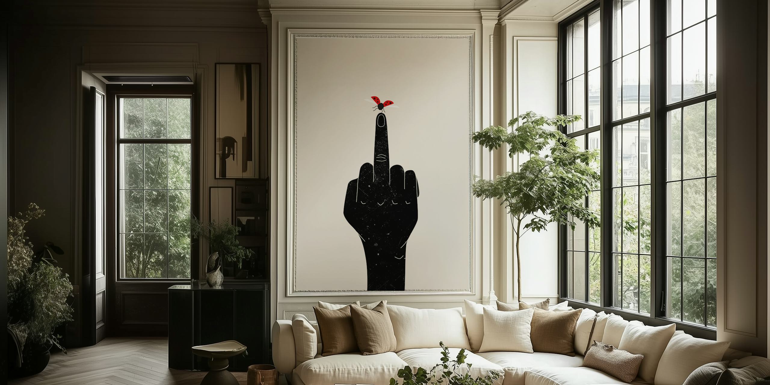 Diseño de papel tapiz Ladybug en una habitación