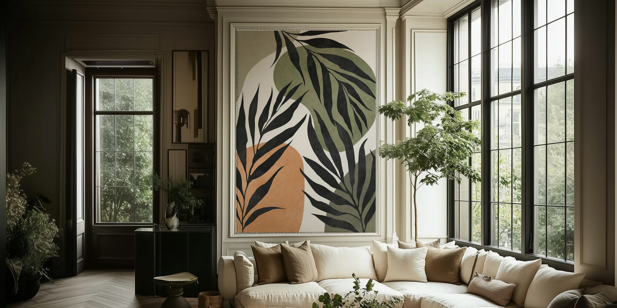 Floral boho wallpaper design in a room