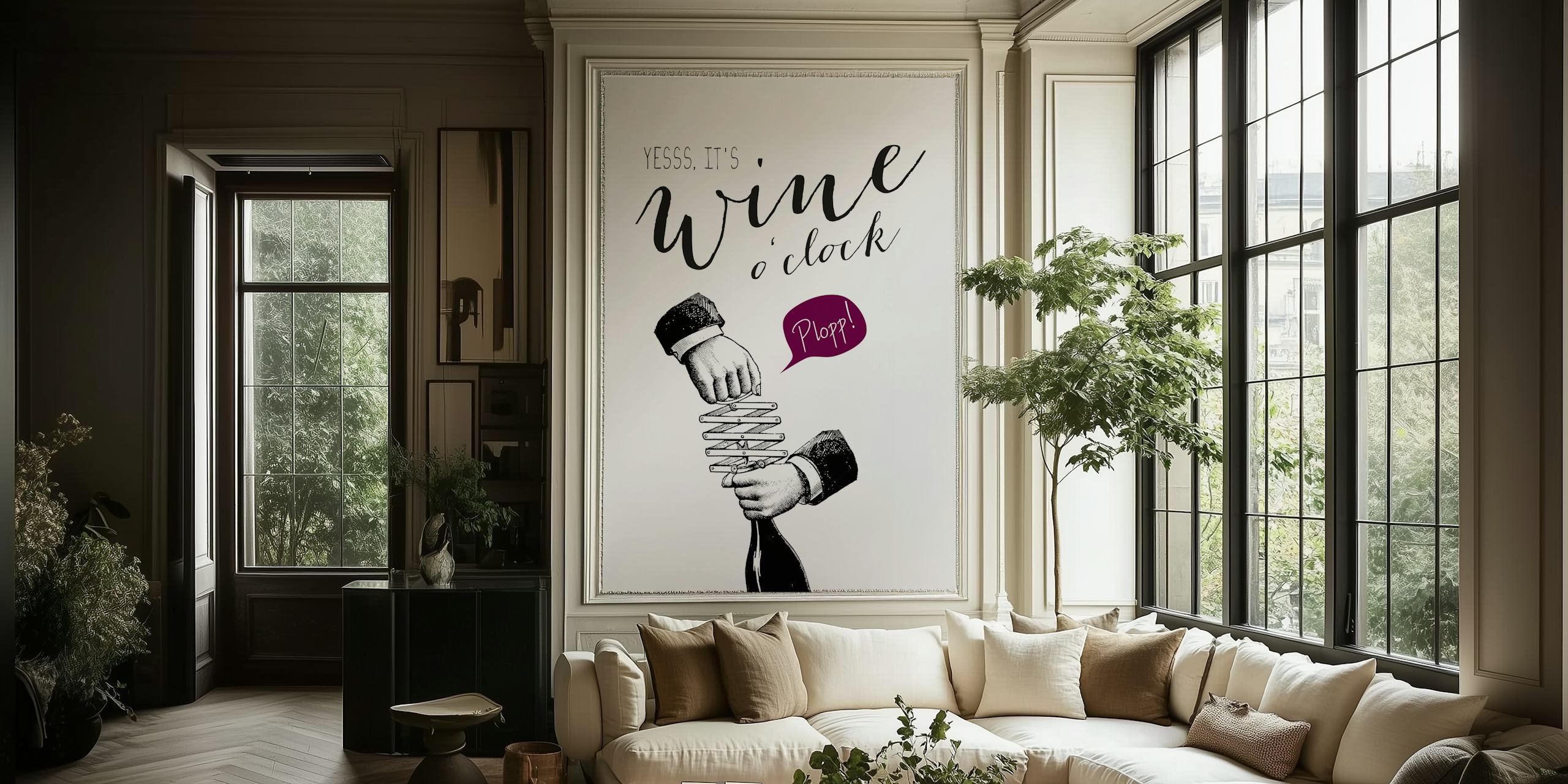 Wine o'clock wallpaper design in a room