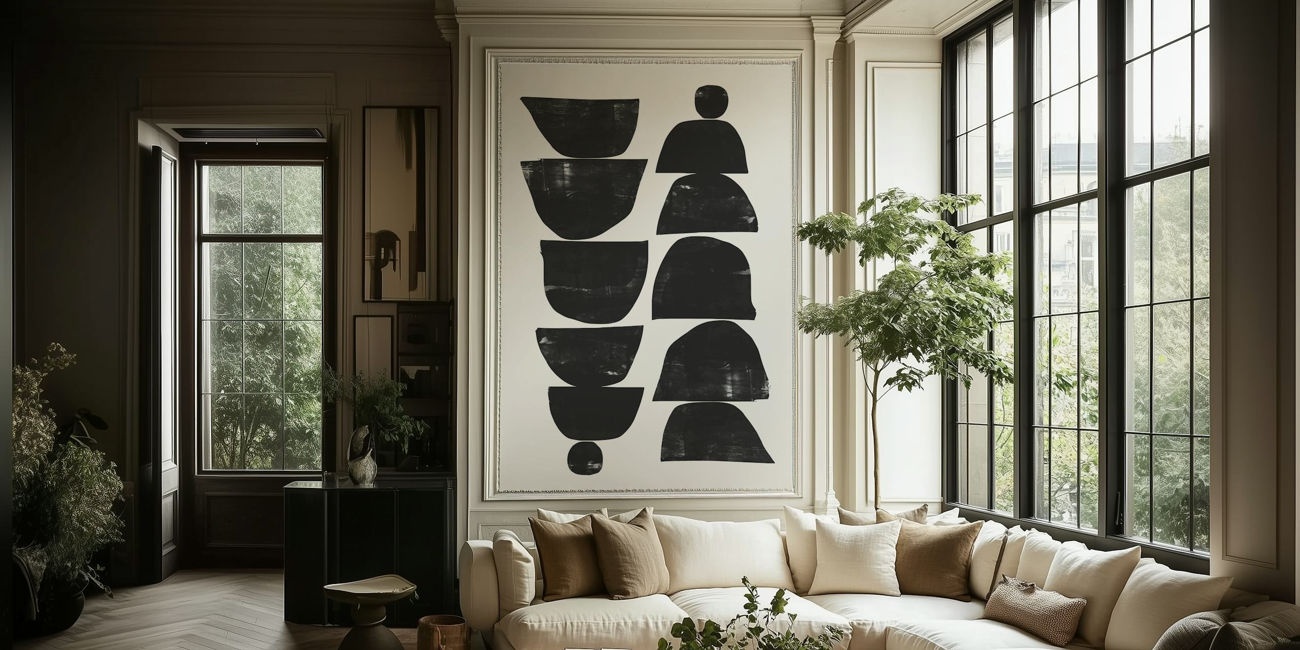 Fototapeta Stylizované černé botanické tvary na bílém pozadí