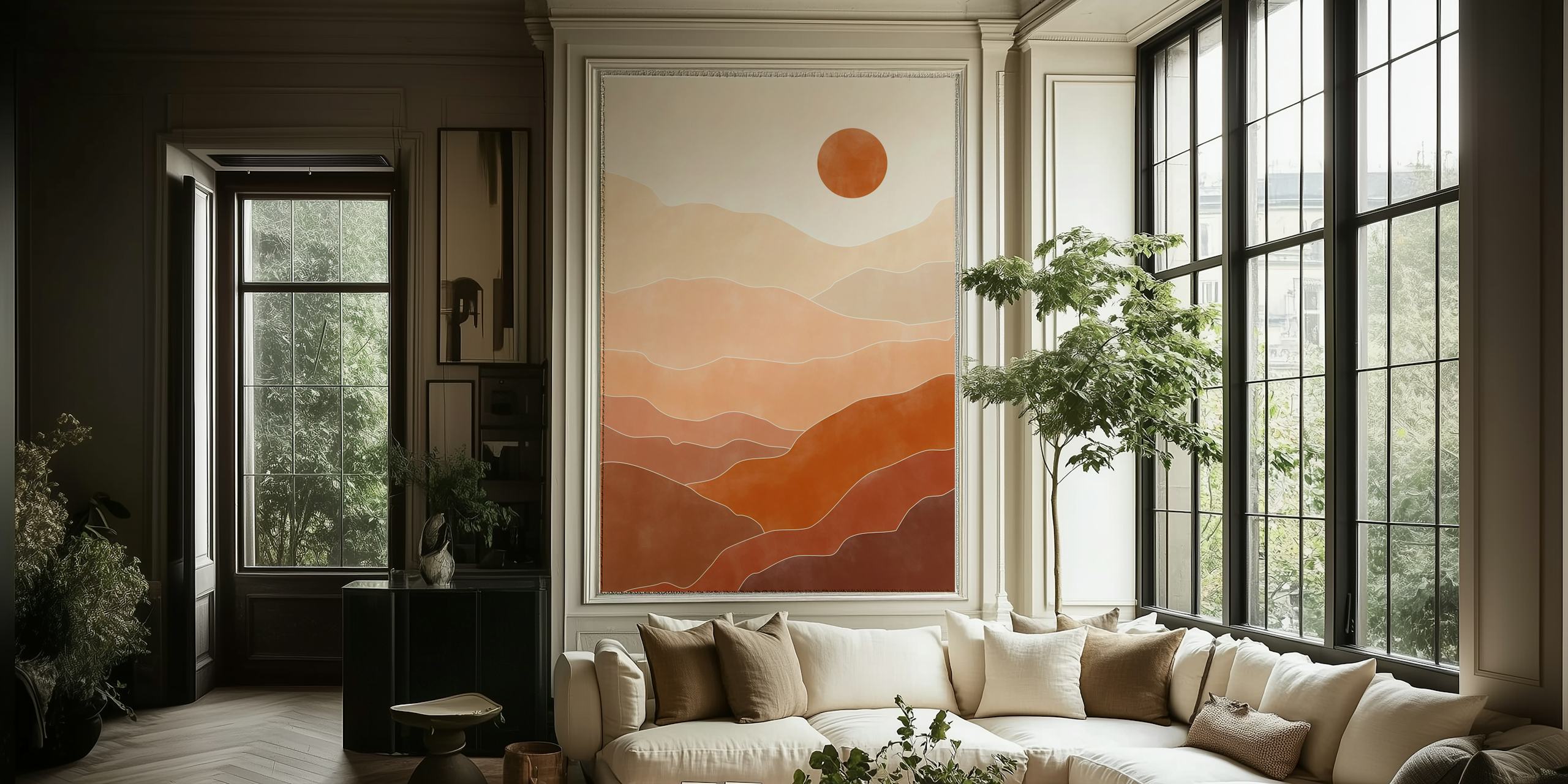 Abstract landscape with smooth terracotta and earthy colors wallpaper