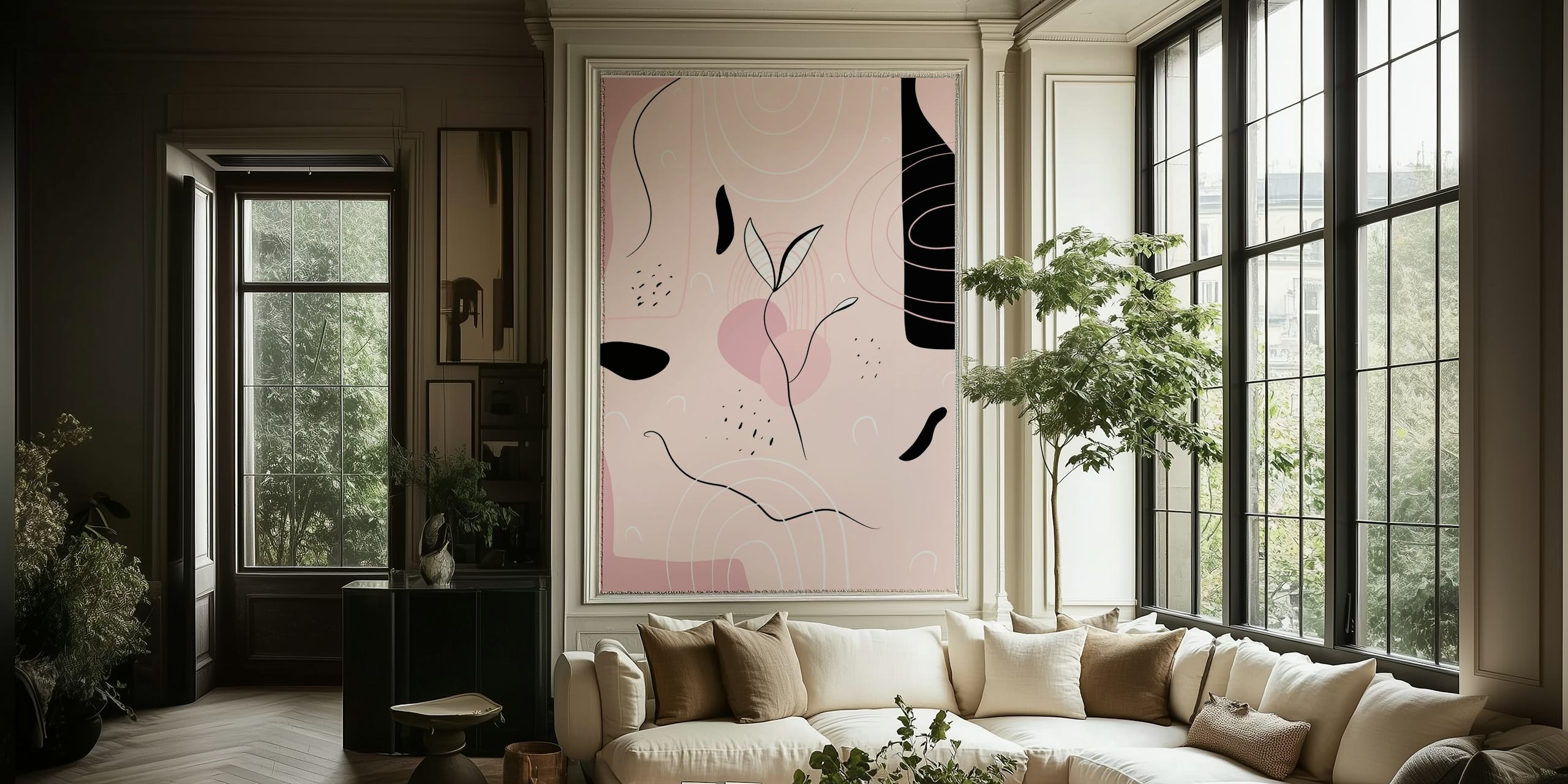 Abstract minimal wallpaper in a modern room