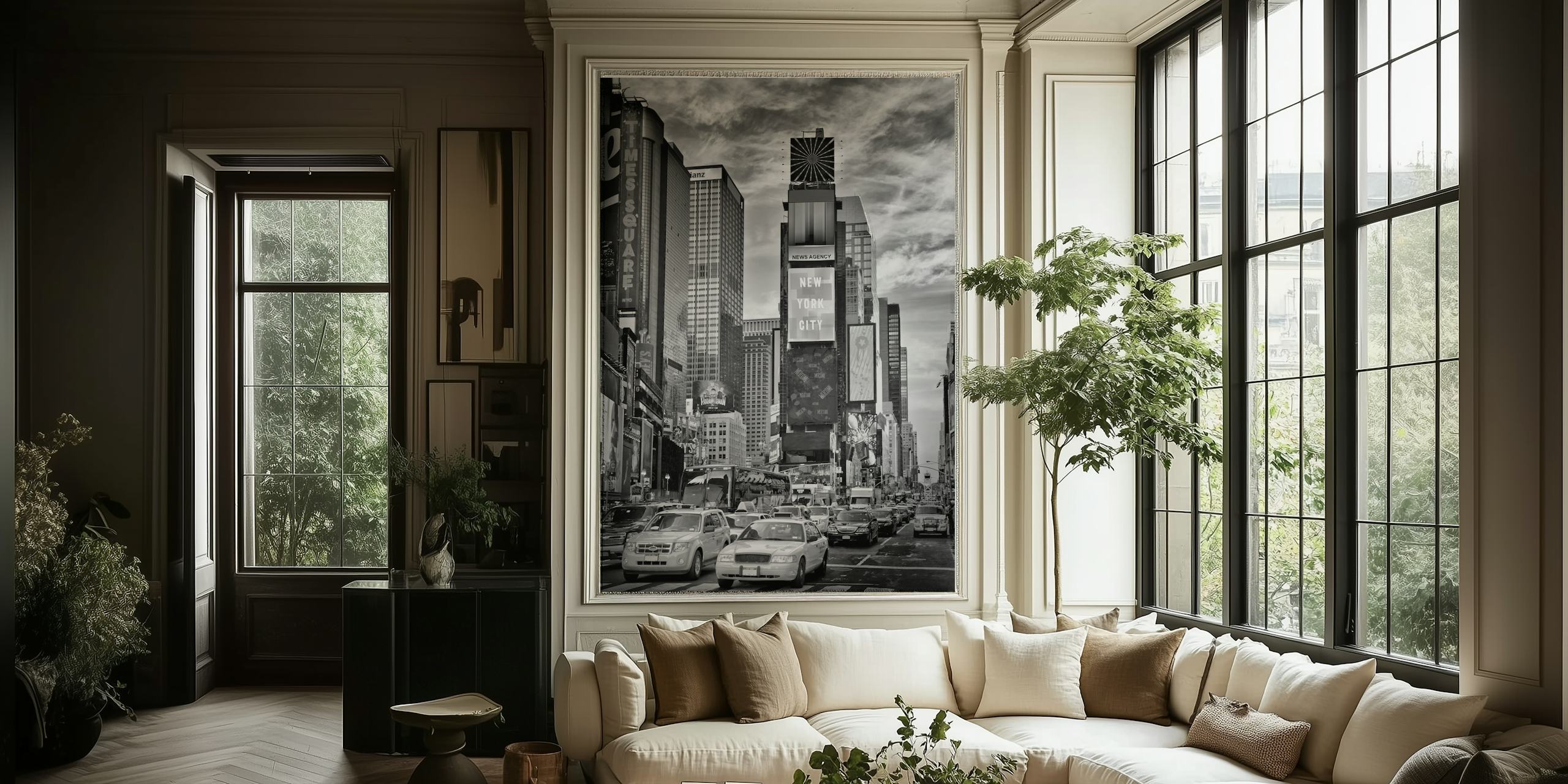 New York City Times Square in black and white wallpaper
