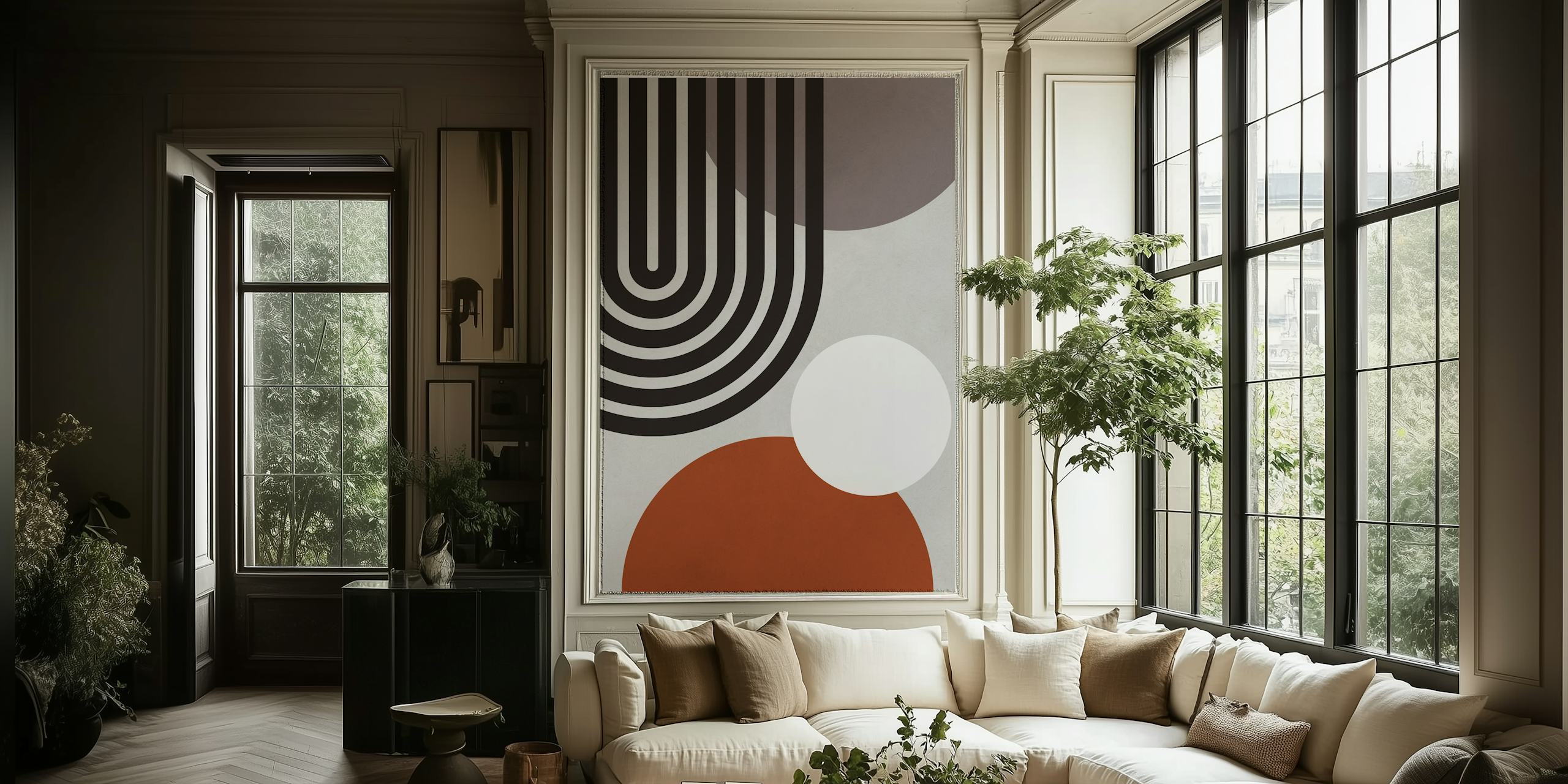Geometric lines and circles tapet i et rom