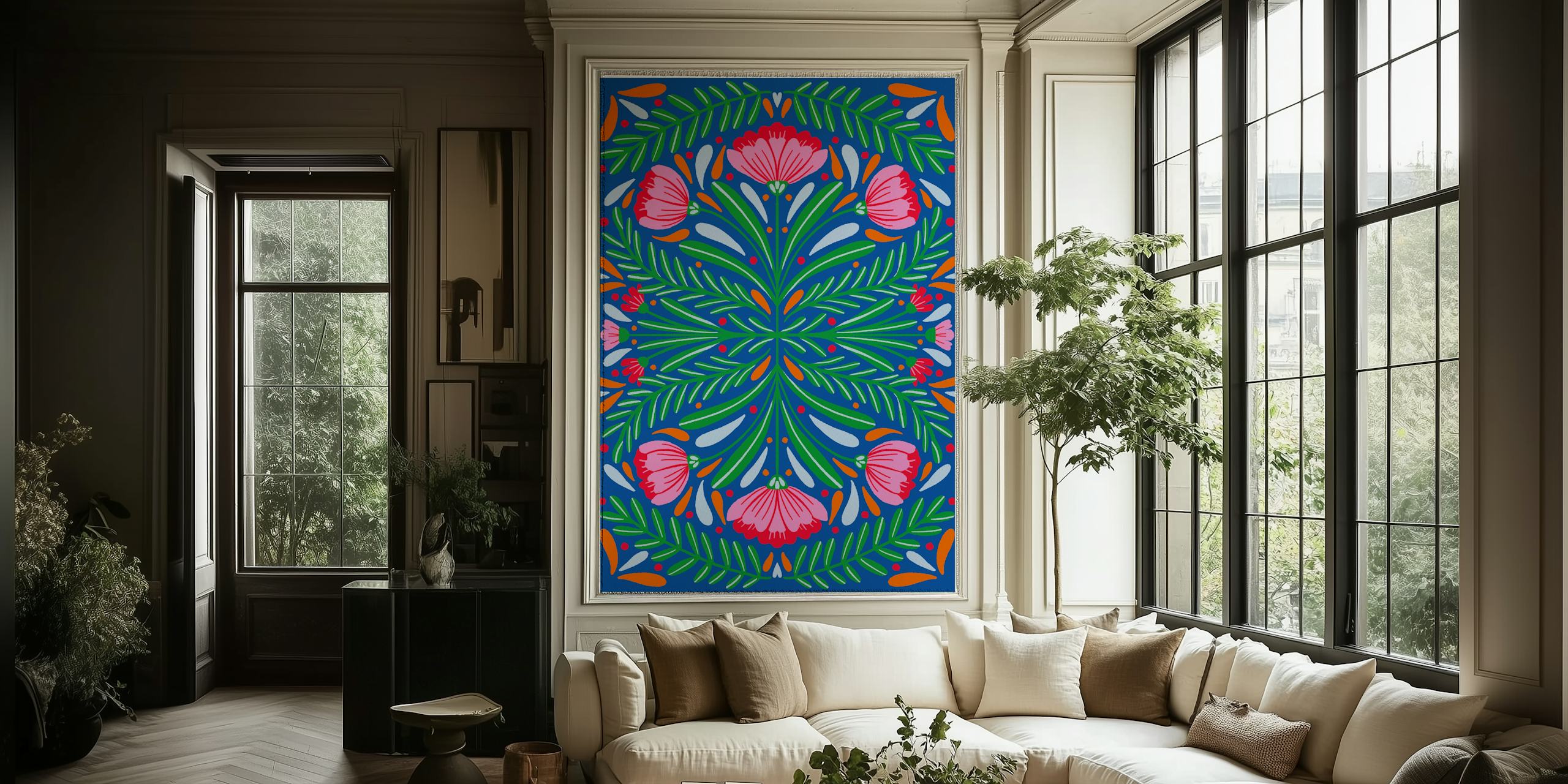 Ταπετσαρία Bold Symmetrical Flowers σε ένα δωμάτιο