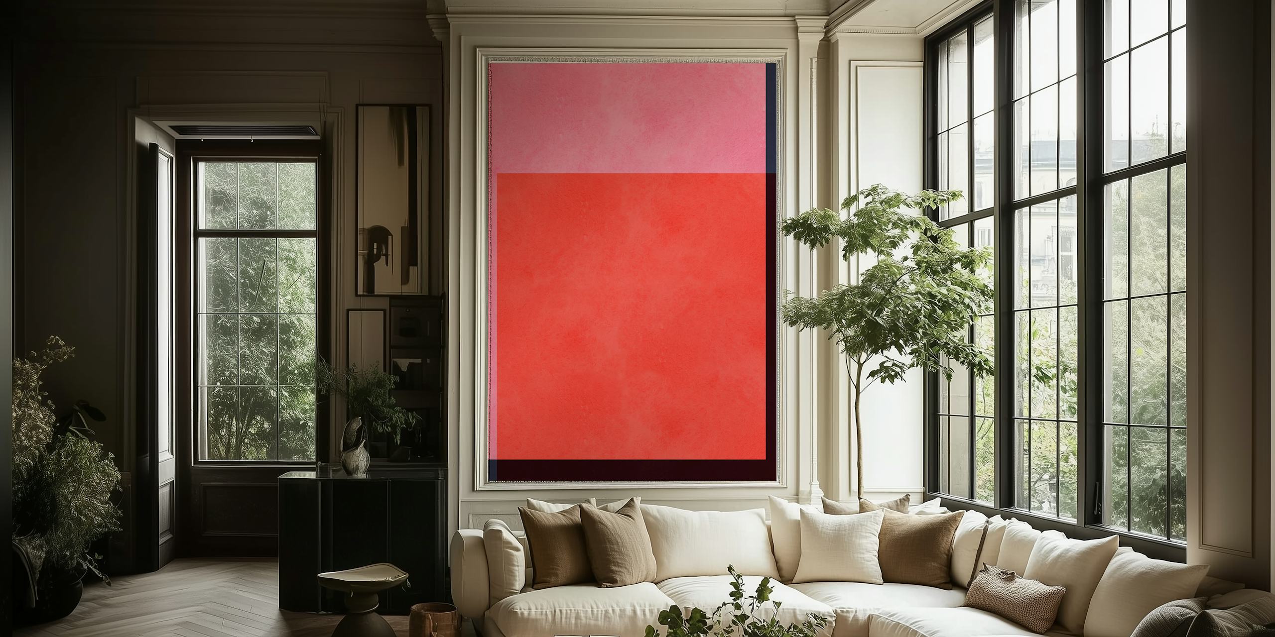 Moderni geometrinen tapetti huoneen asetuksessa