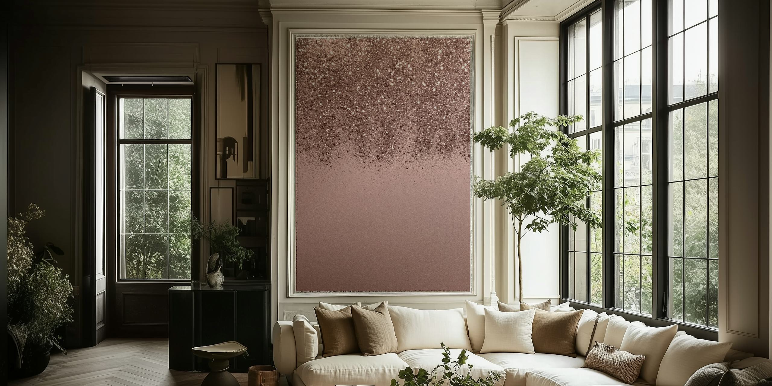 Rose Gold Blush Glitter wall mural with a sparkling top and smooth bottom