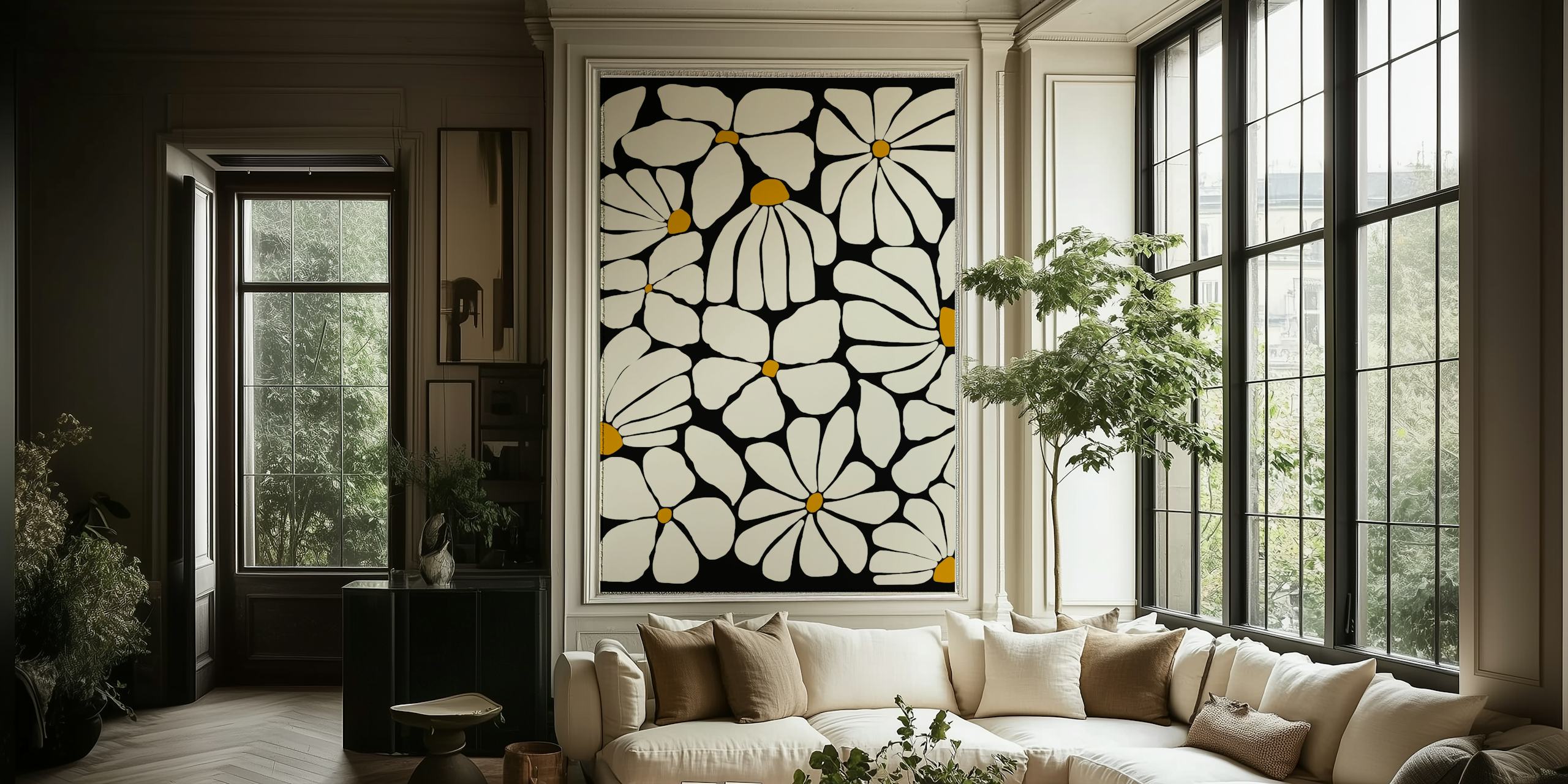 Wild Bloom neutrals floral wallpaper in a room