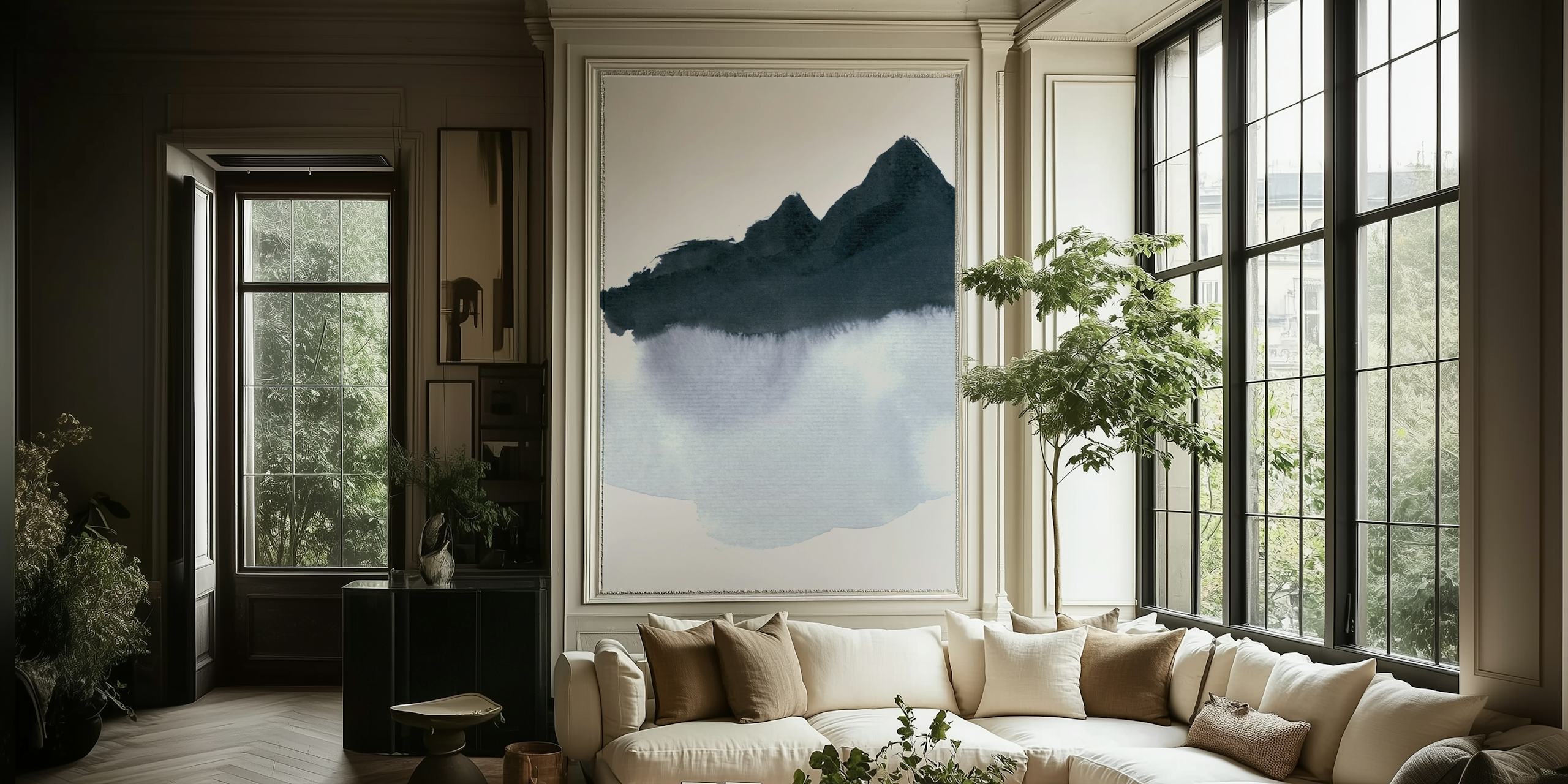 Papel de parede Mountainscape minimal em um quarto
