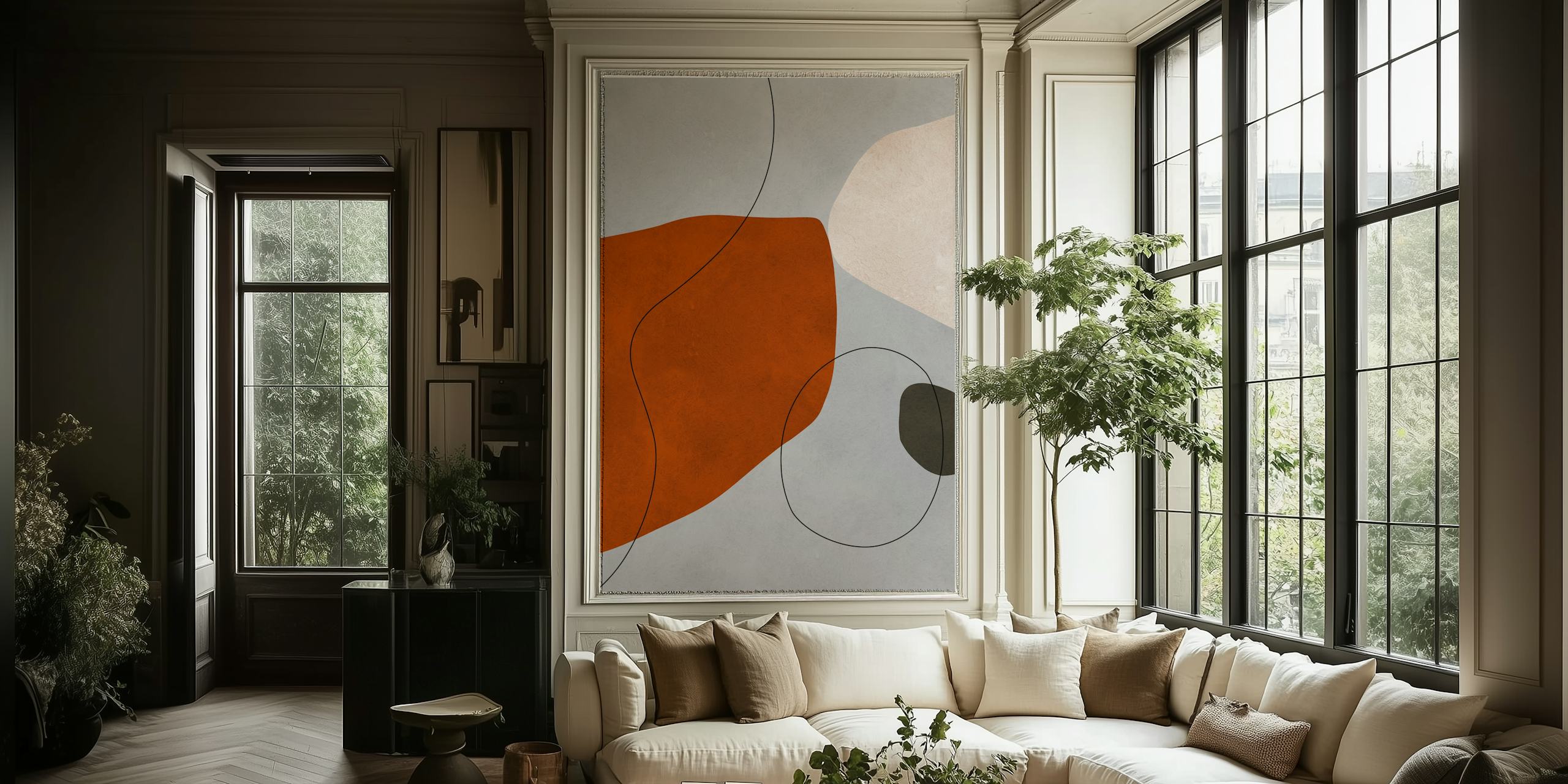 Papel de parede Modern Abstract Earth Tones em um quarto