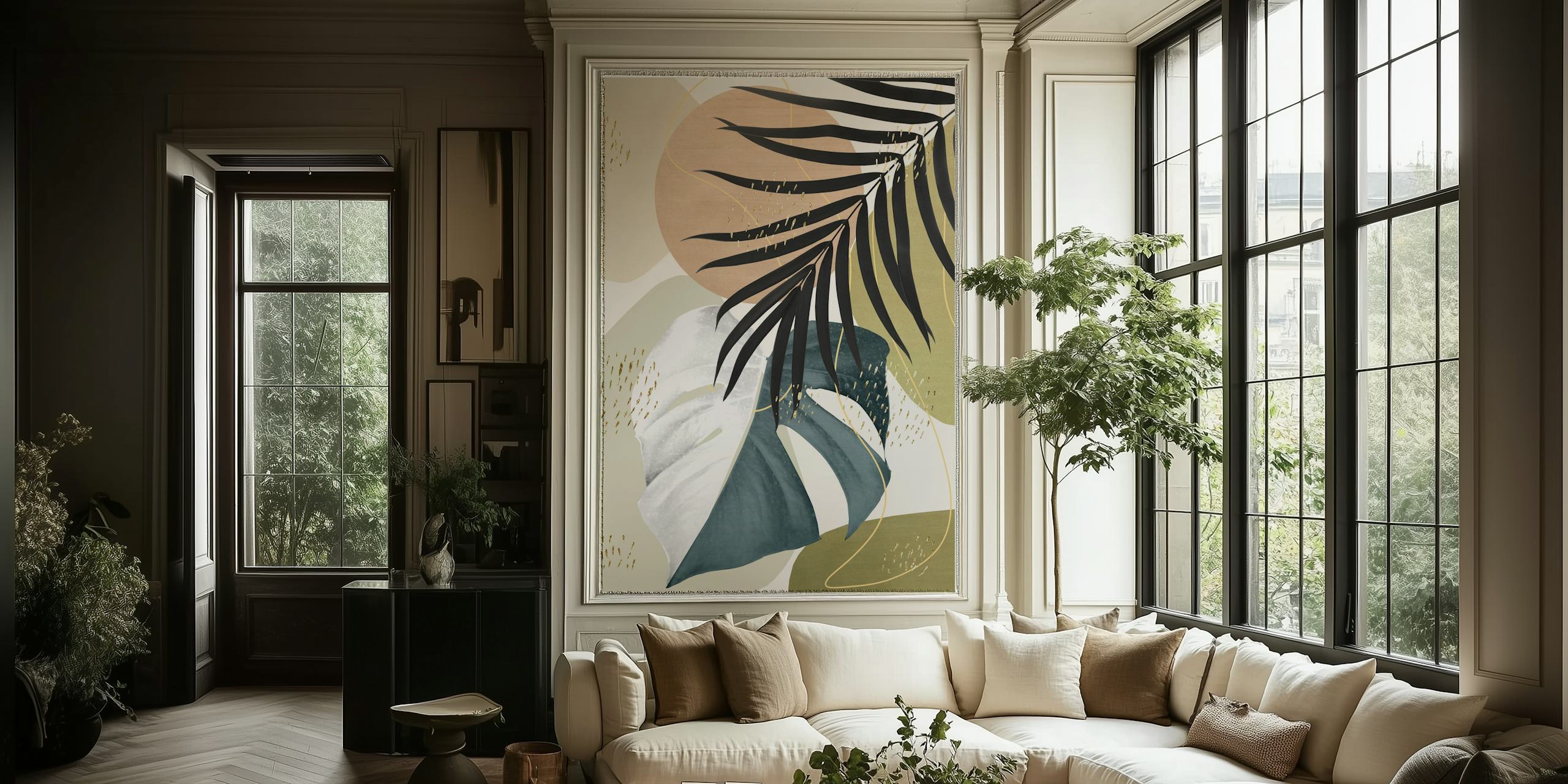 Tapeta Monstera Abstract w stylowym pokoju