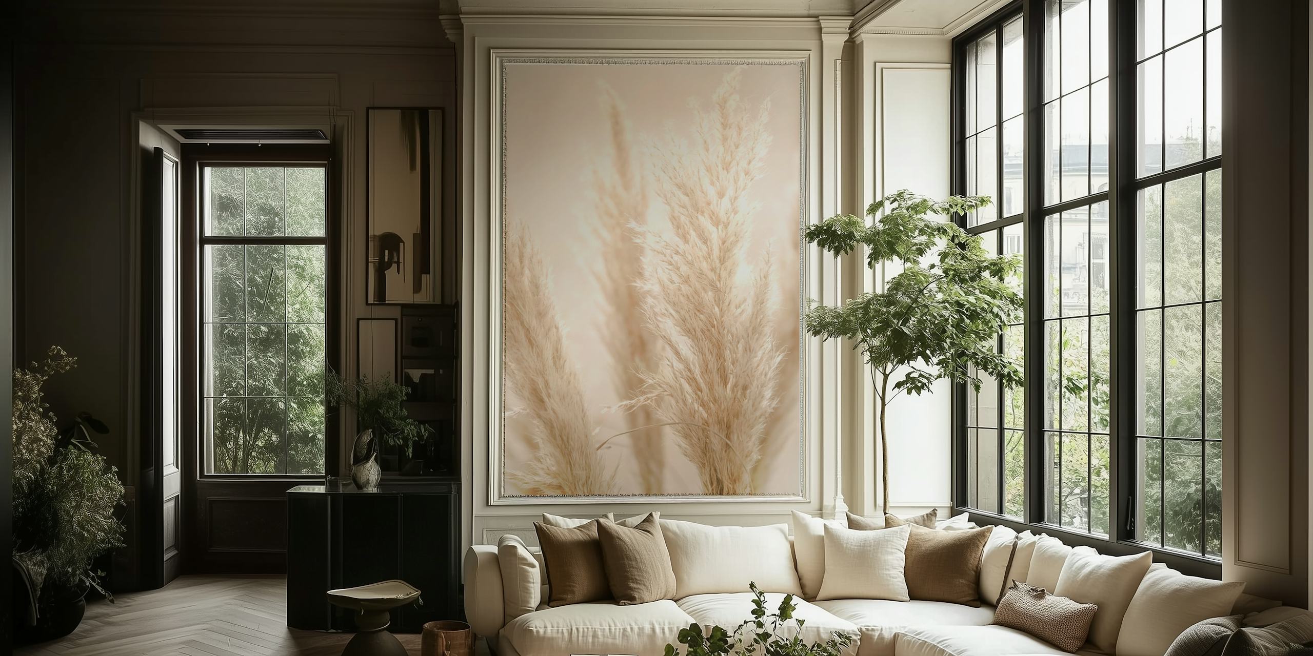 Pampas grass in soft beige tones wall mural