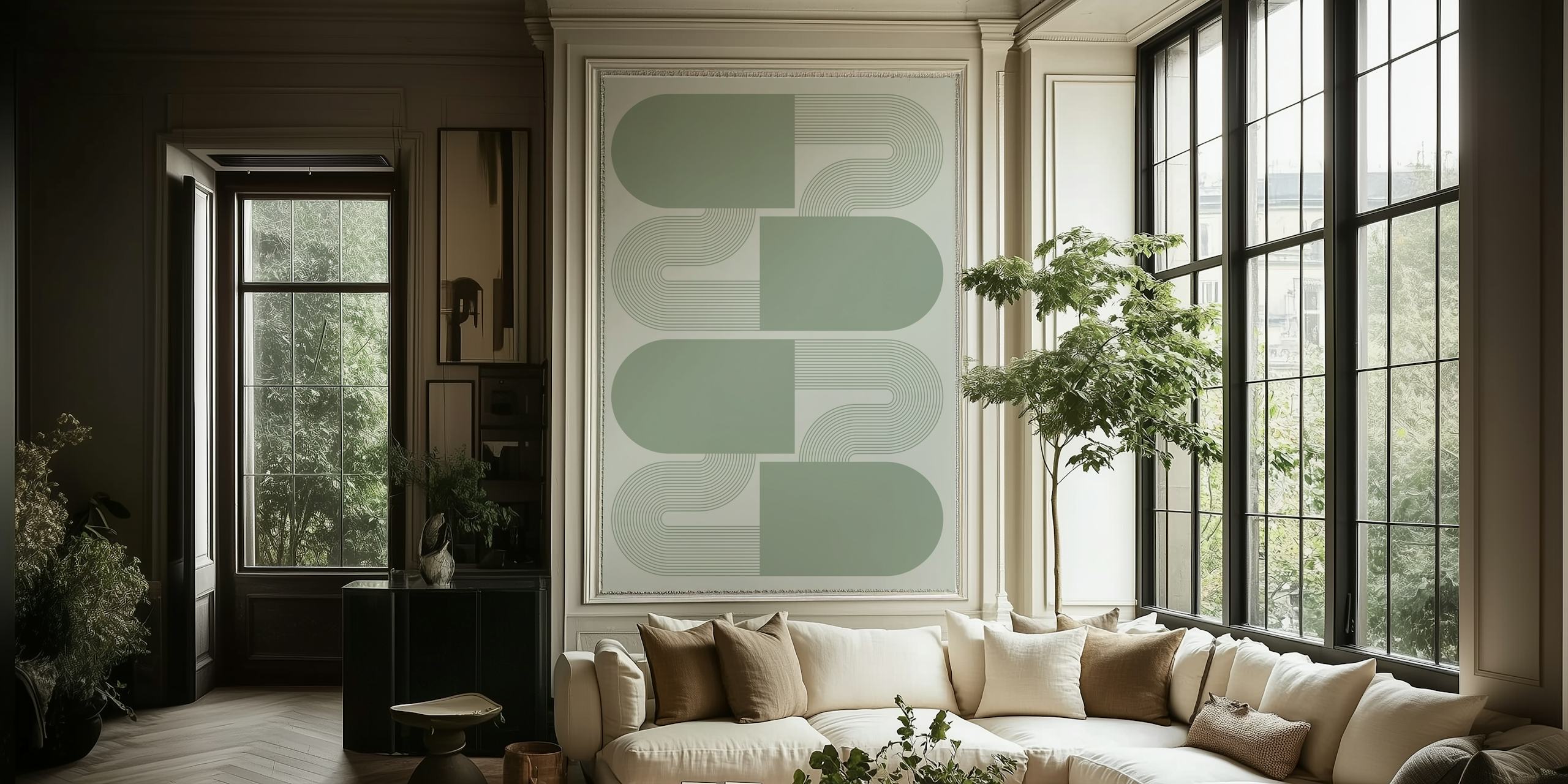 Sage Serenity Abstract wallpaper in a room