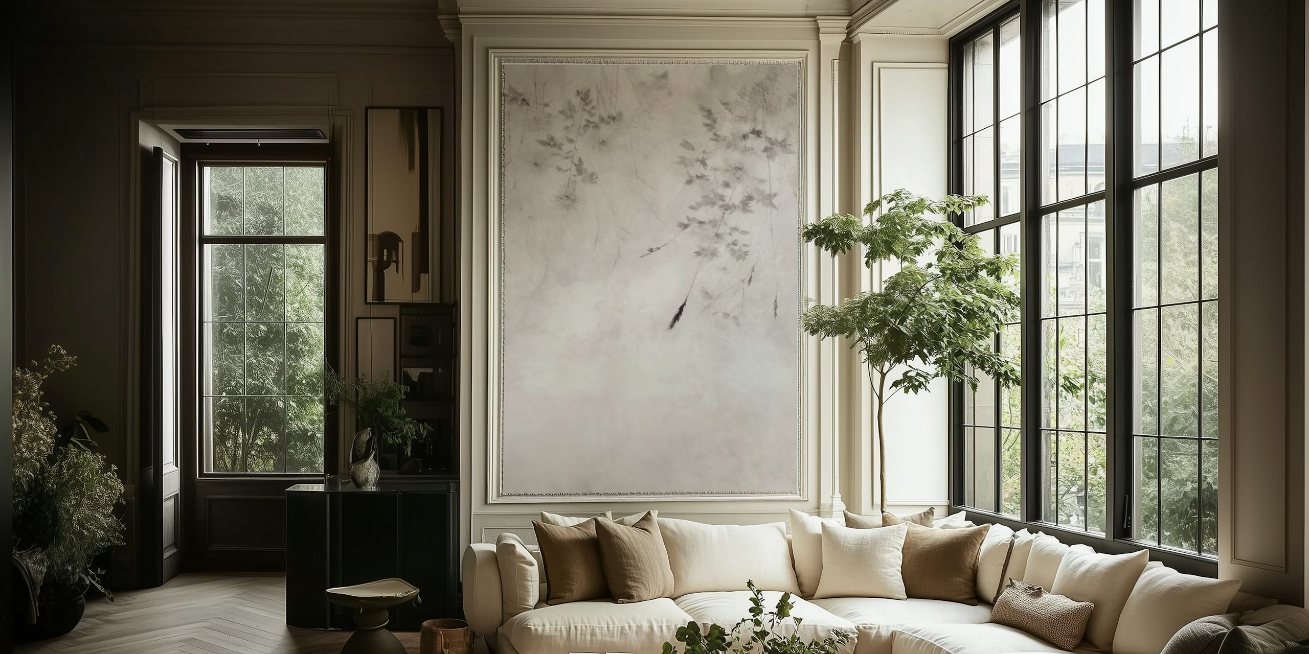 Papel de parede Japandi Wilderness em um quarto