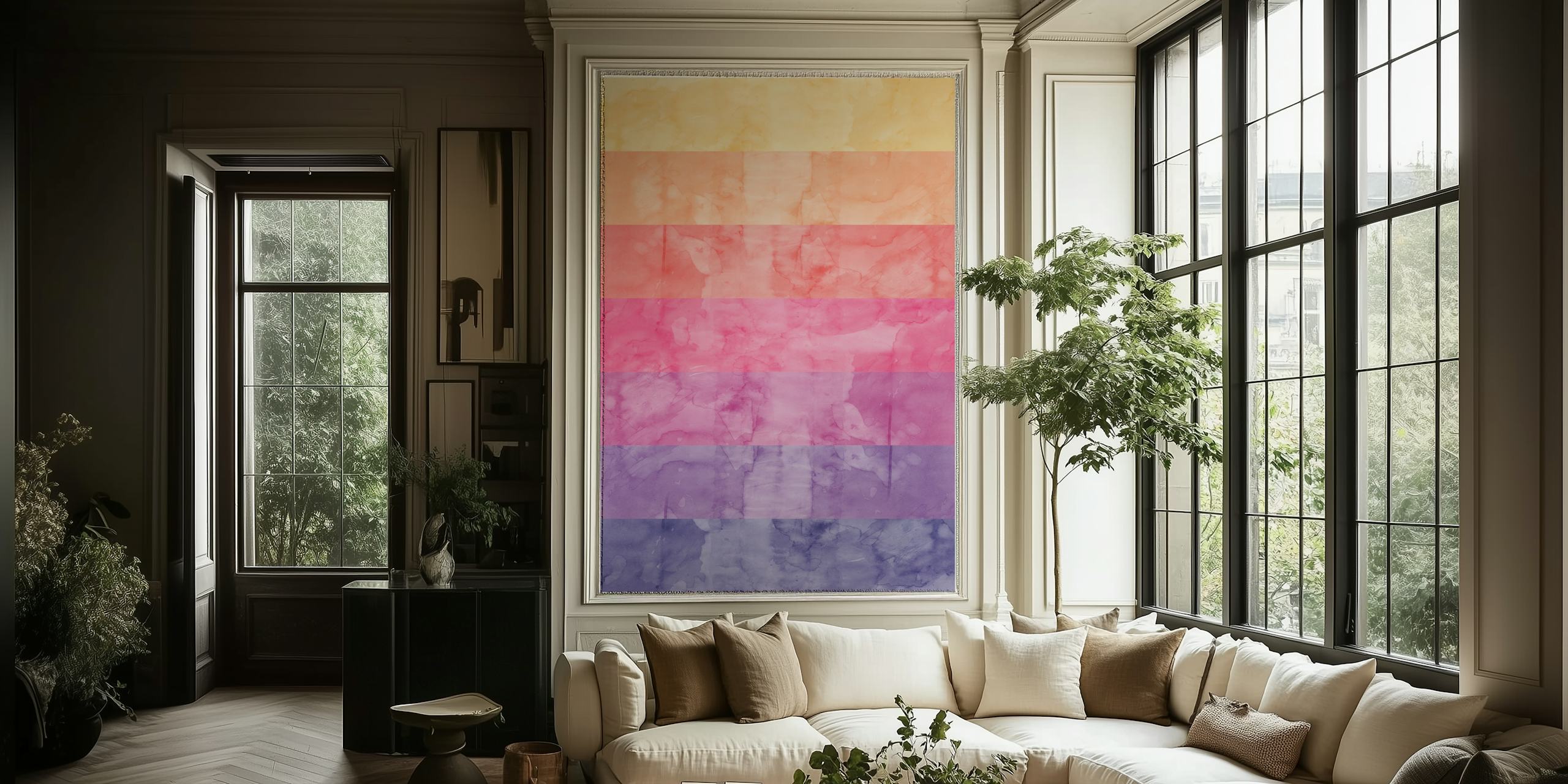Abstract watercolor wallpaper in a room